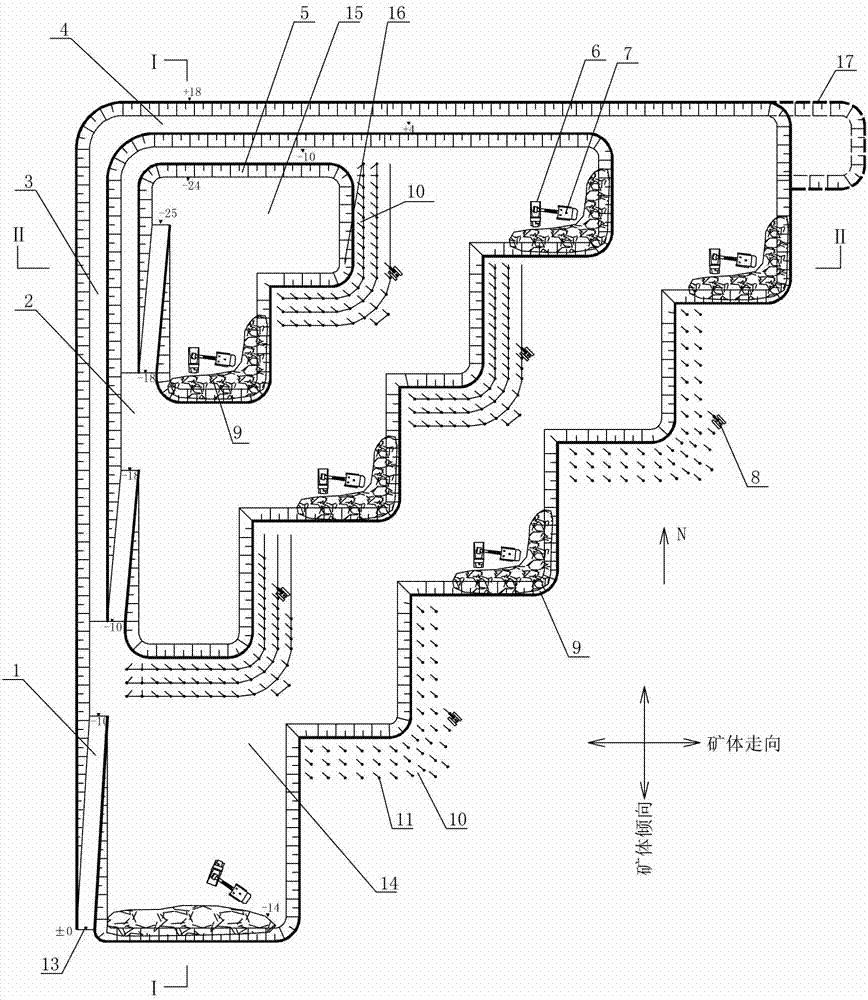 Open pit mining method for gentle tip ore body