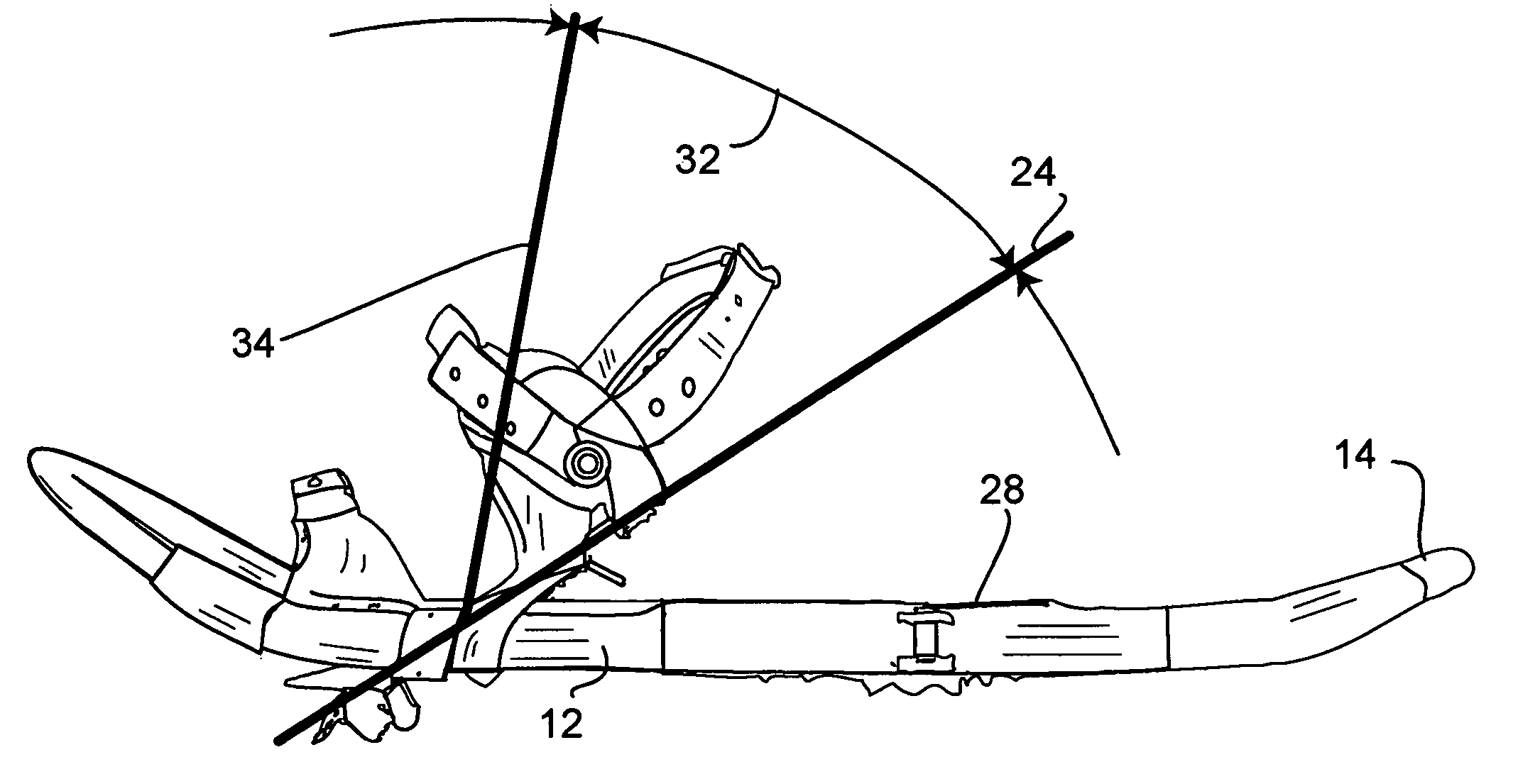 Snowshoe with pivoted boot binding