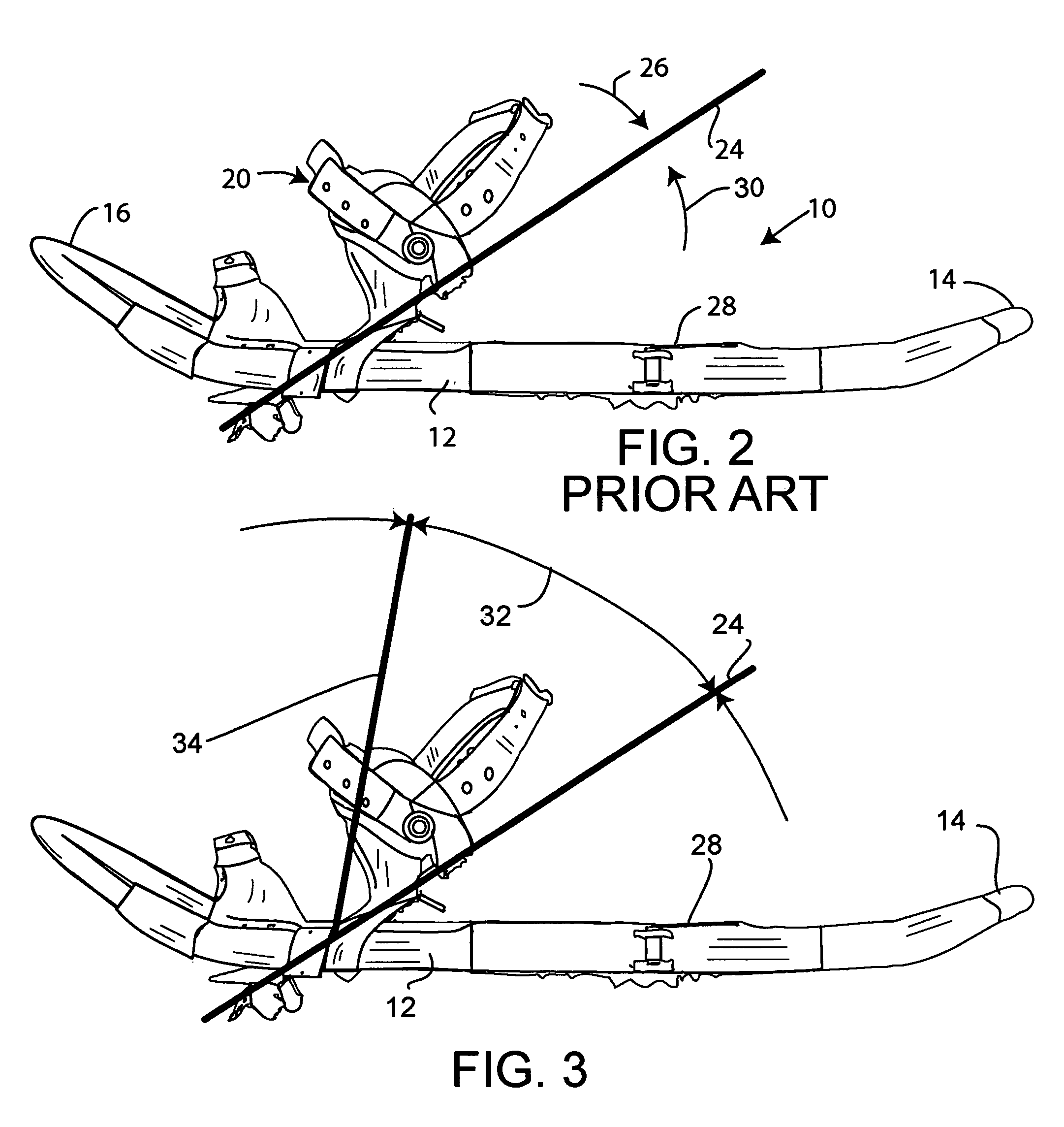 Snowshoe with pivoted boot binding