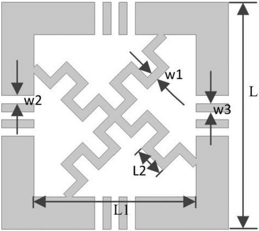 Cross fold line type slotted wideband uniplanar compact electromagnetic band gap UC-EBG structure and design method thereof