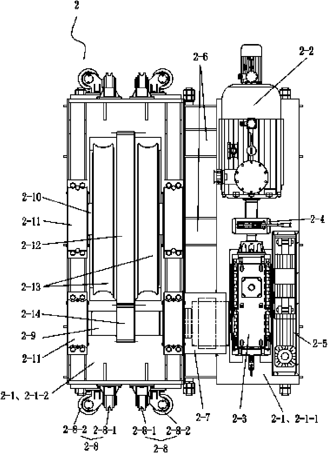 Double-rope drawing endless rope continuous traction system