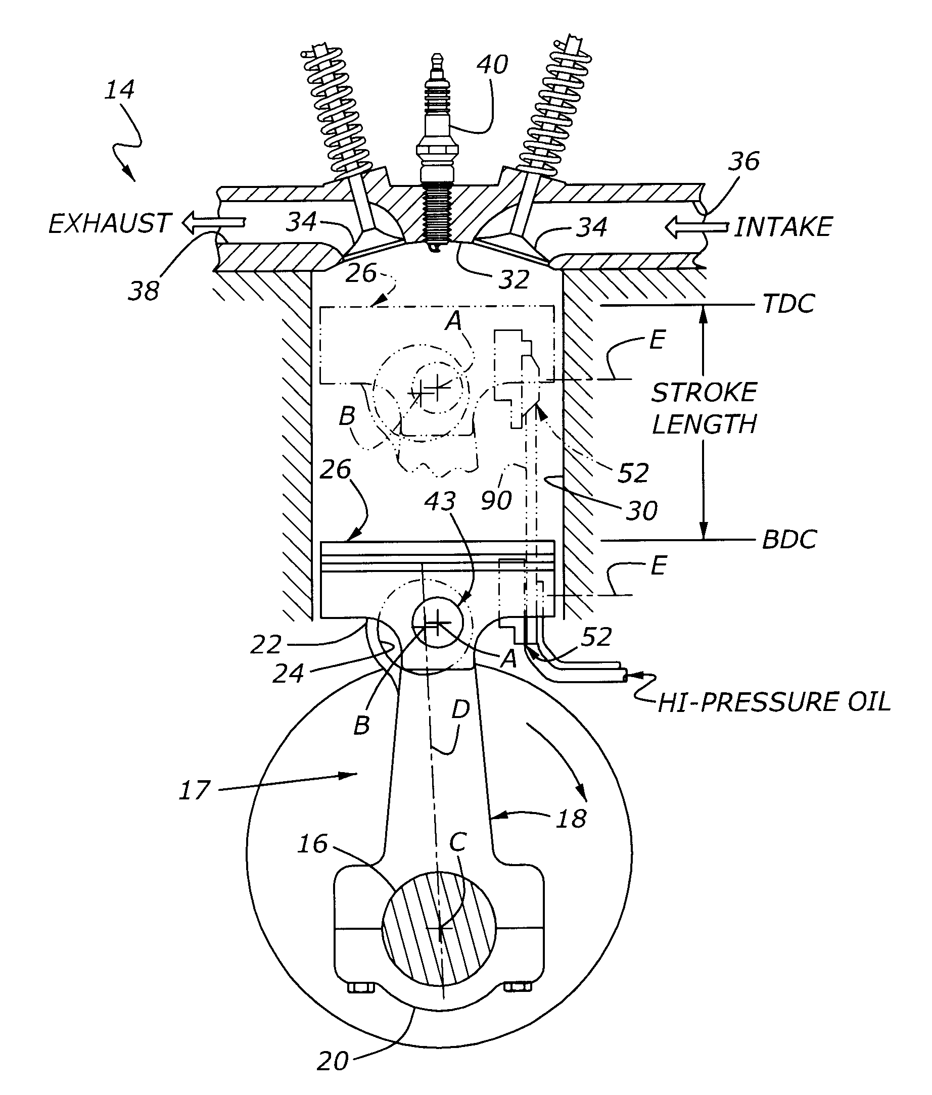 Variable compression ratio engine with dedicated bumper