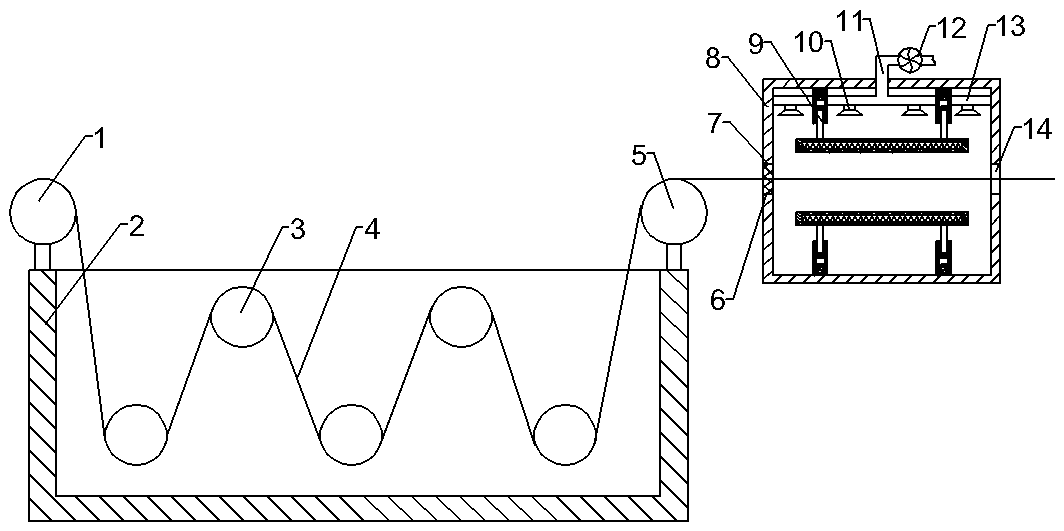 Textile fabric dyeing and drying device with drying distance adjustable function