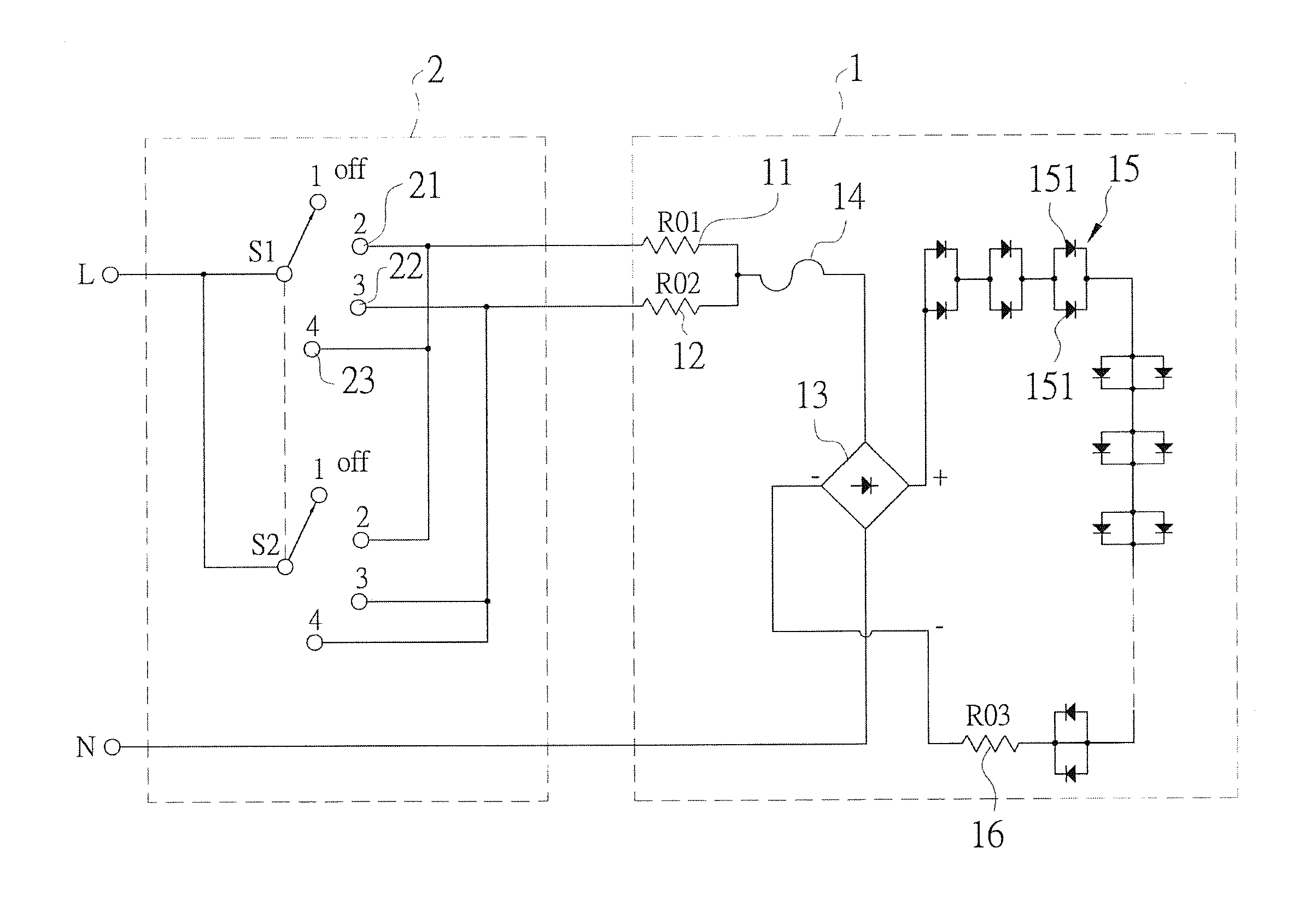 Adjustable three-stage light emitting diode bulb