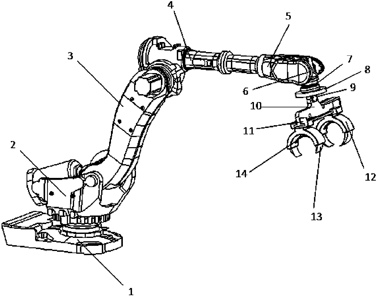 Feeding mechanical arm for timber rounding machine