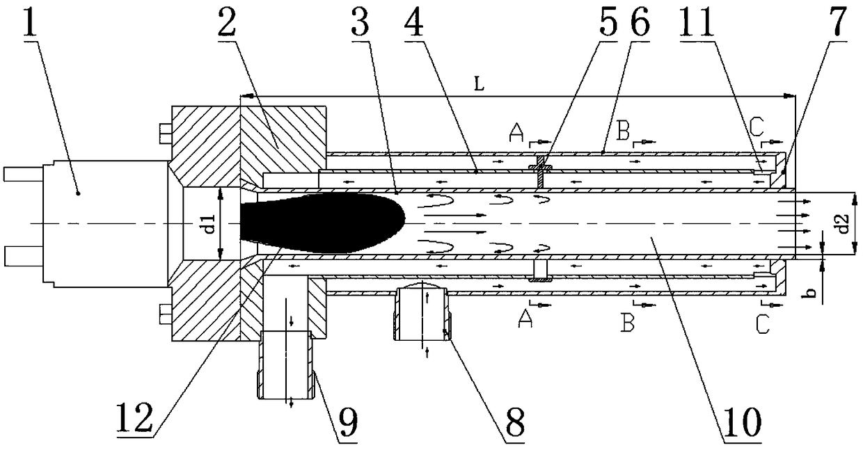 Arc plasma generator provided with plasma cooling device