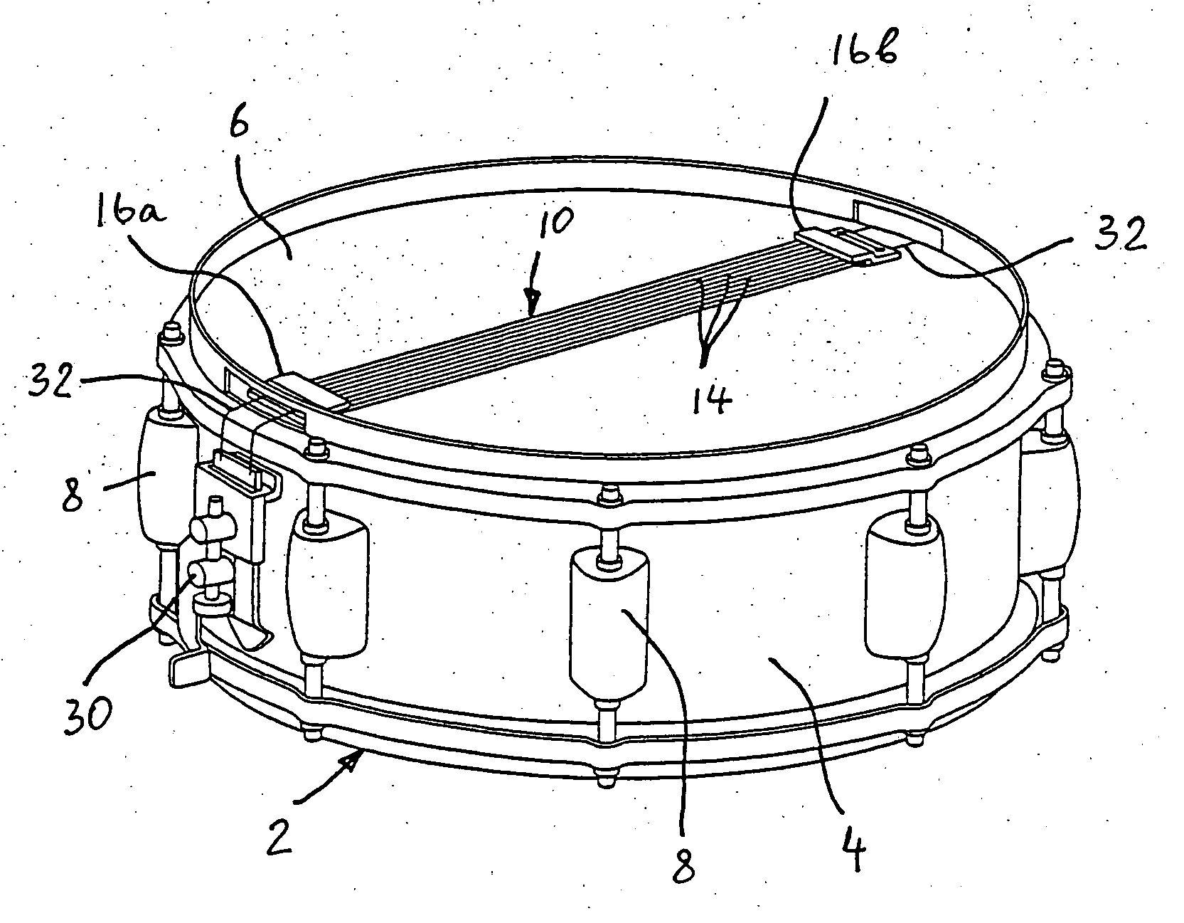 Snare assembly with graduated tonal effect