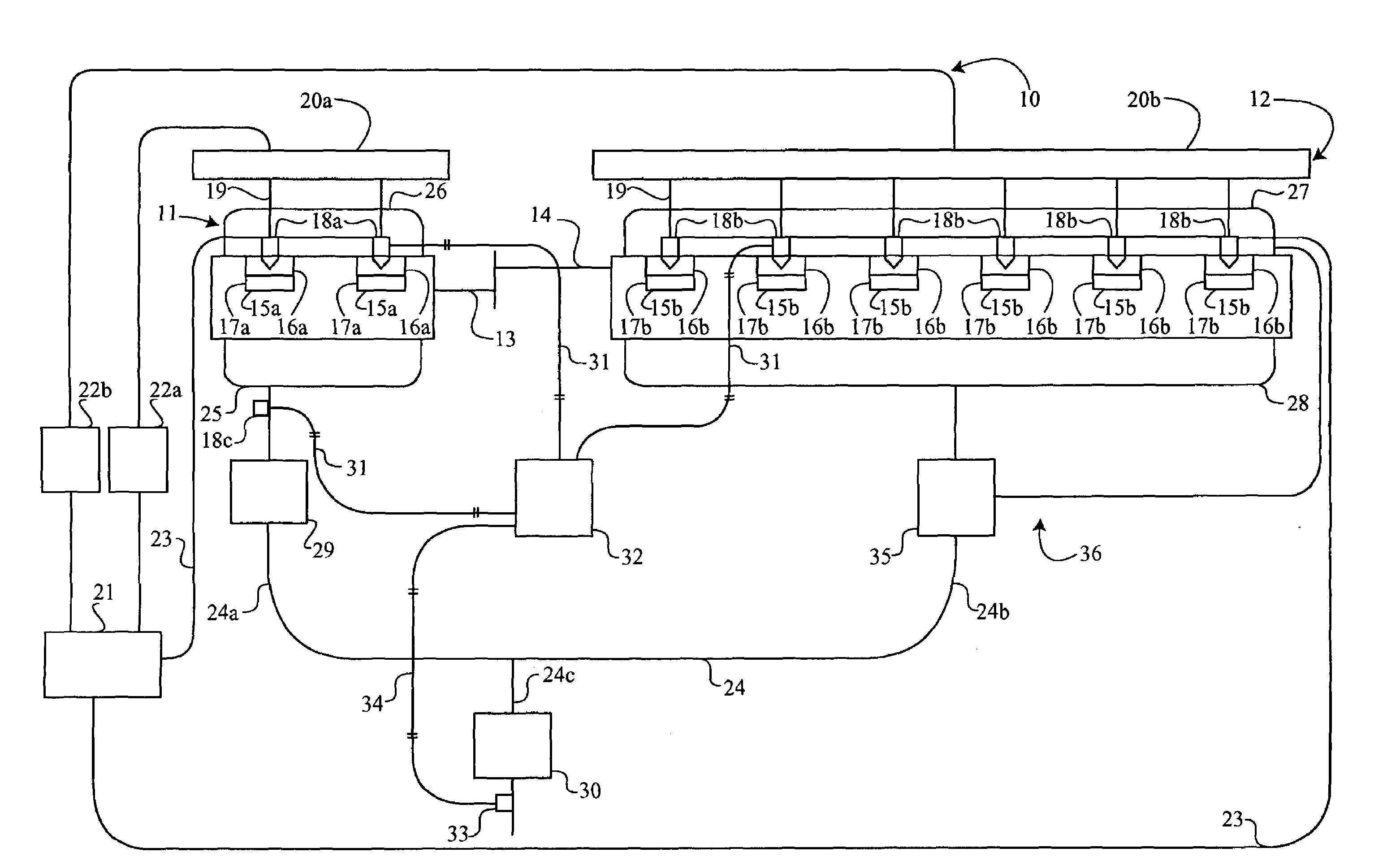 Engine system including multipe engines and method of operating same