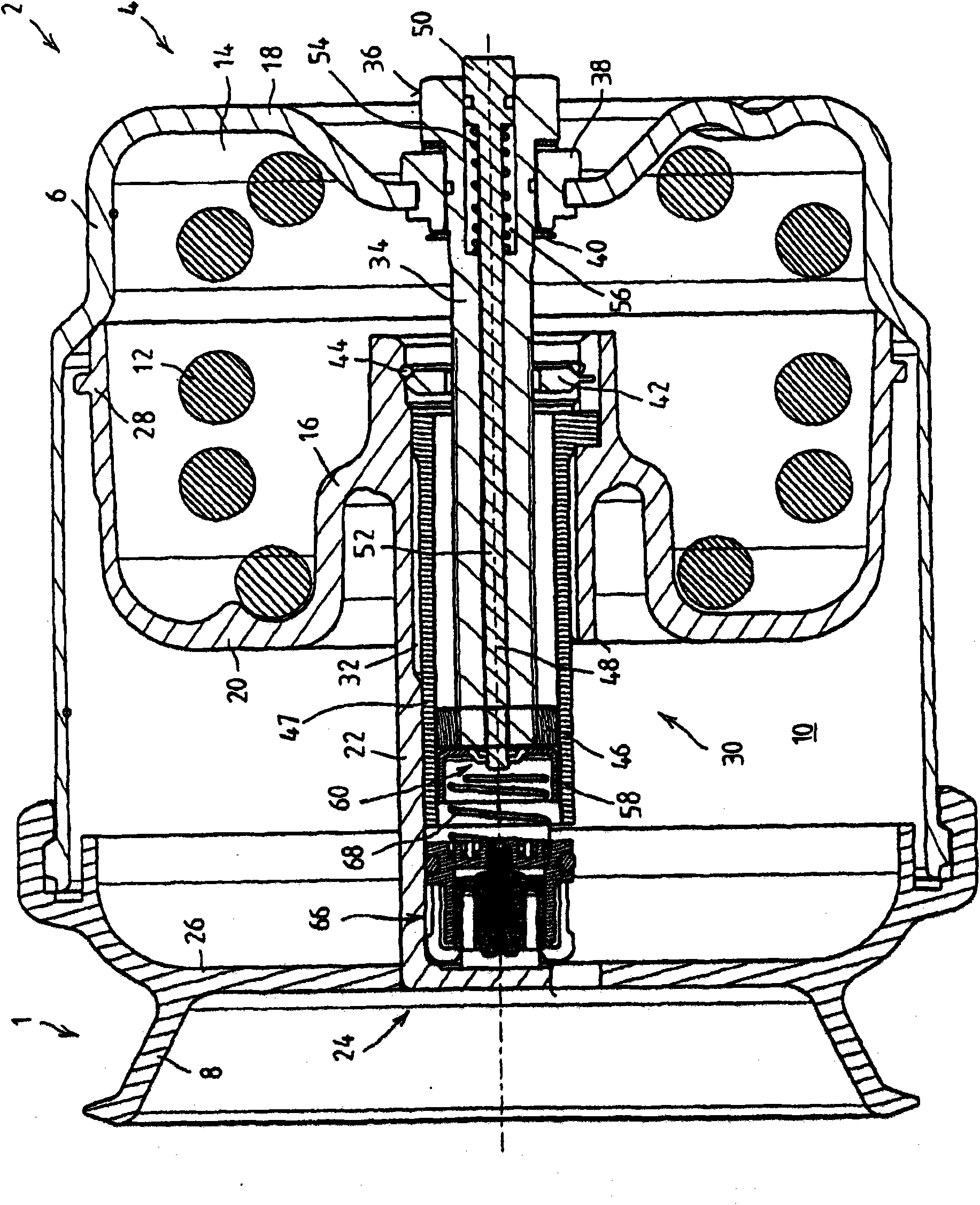 Spring-loaded brake cylinder having locked stop body