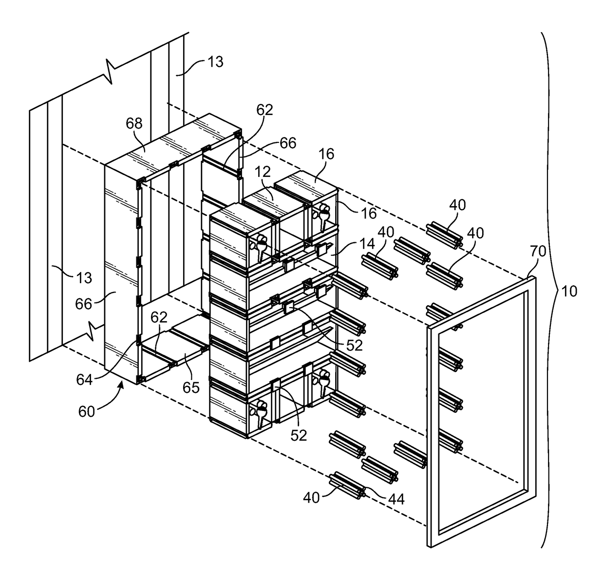 Modular organization system and means of interconnection and support