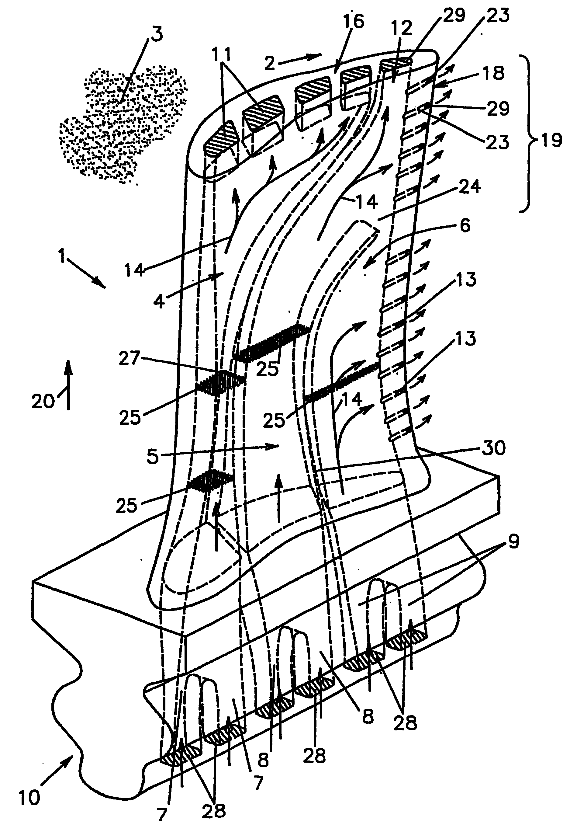 Configuration of coolable turbine blade