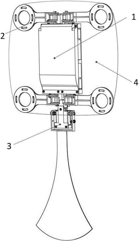 Flat four-footed gliding robot provided with empennage