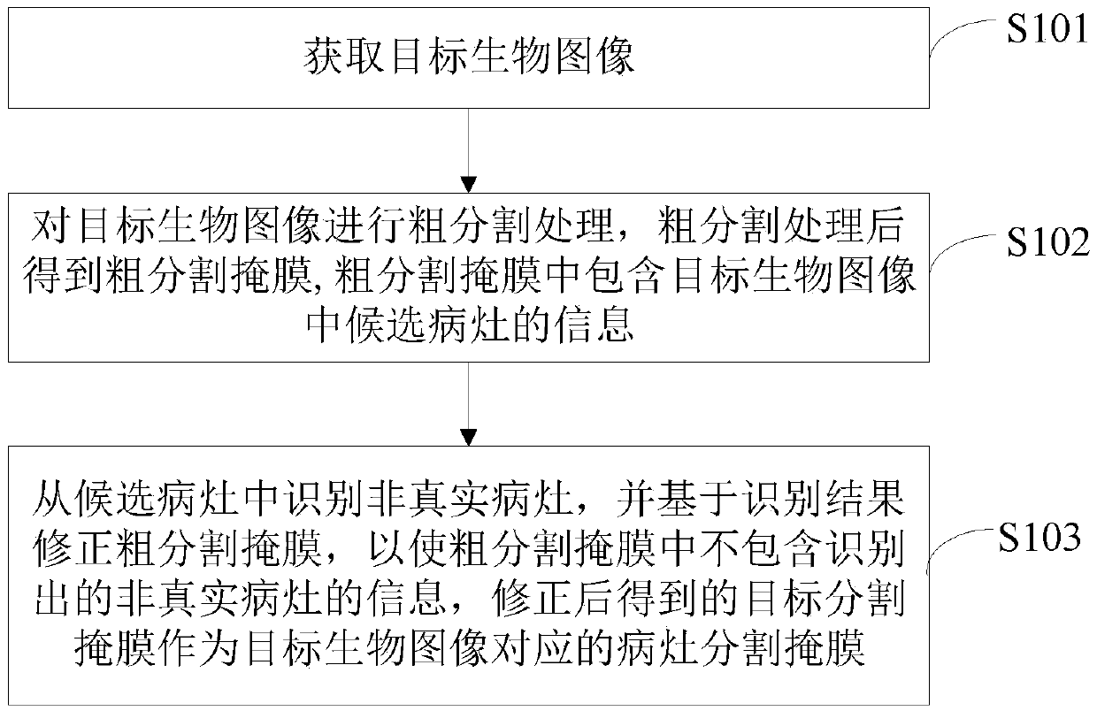 Method, device, equipment for segmentation of lesion in biological image and storage medium