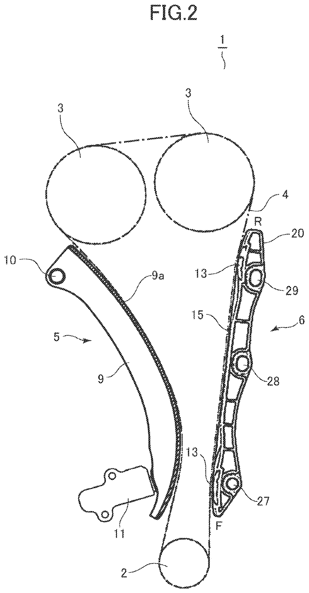 Chain guide and chain transmission device using same