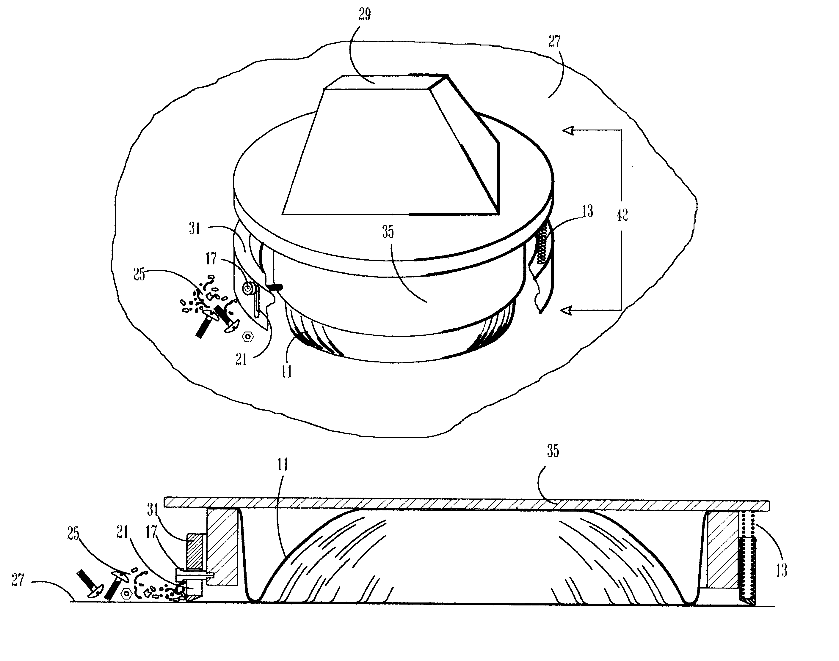 Fluid levitated caster integrating external debris scraper