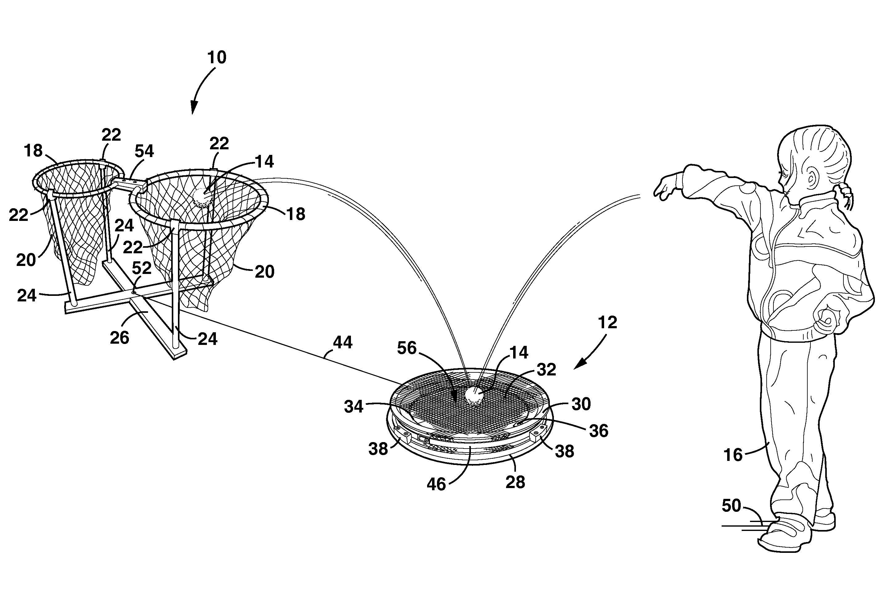 Ball game with skipping implement and targets