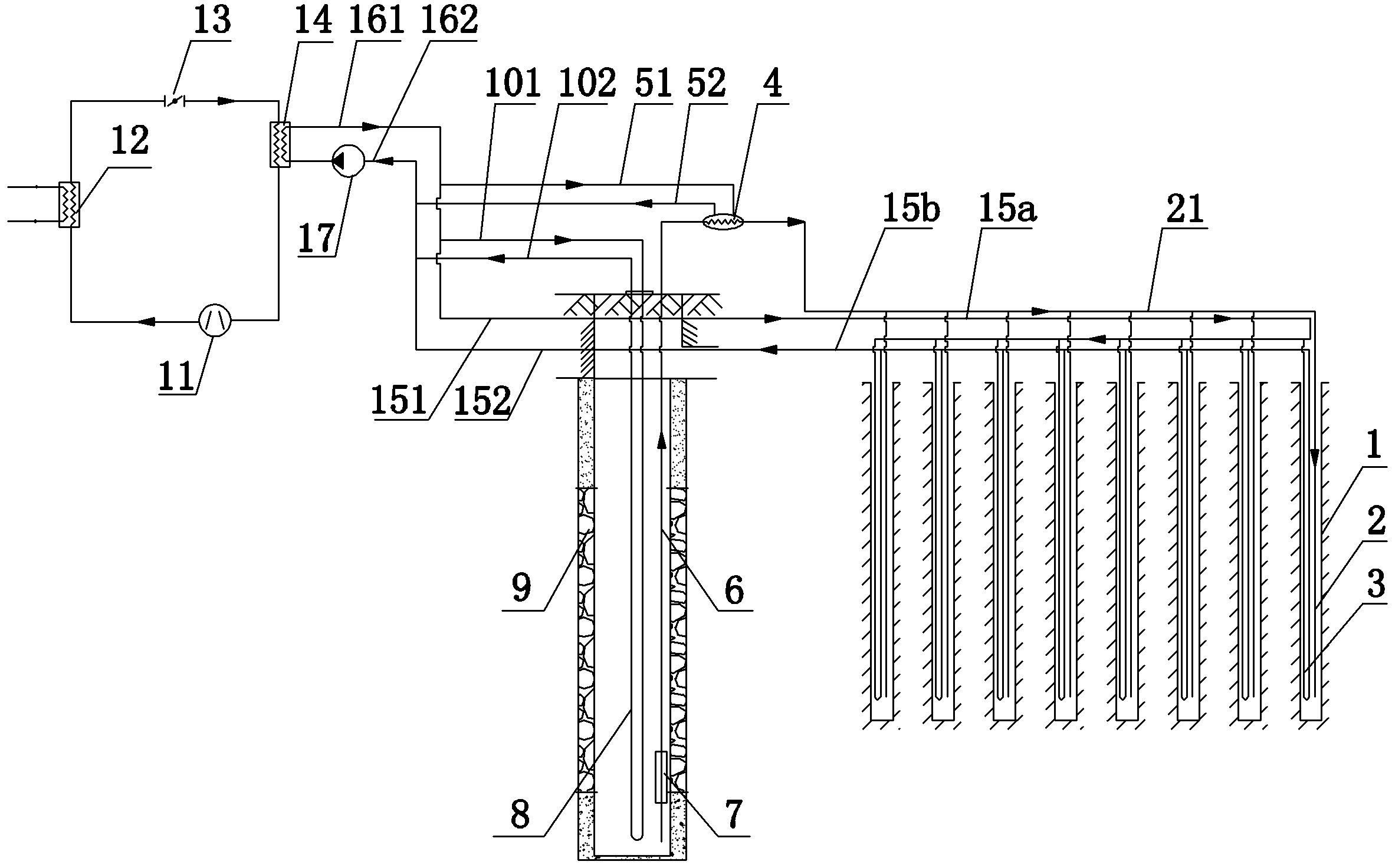 Ground source heat pump system for force seepage