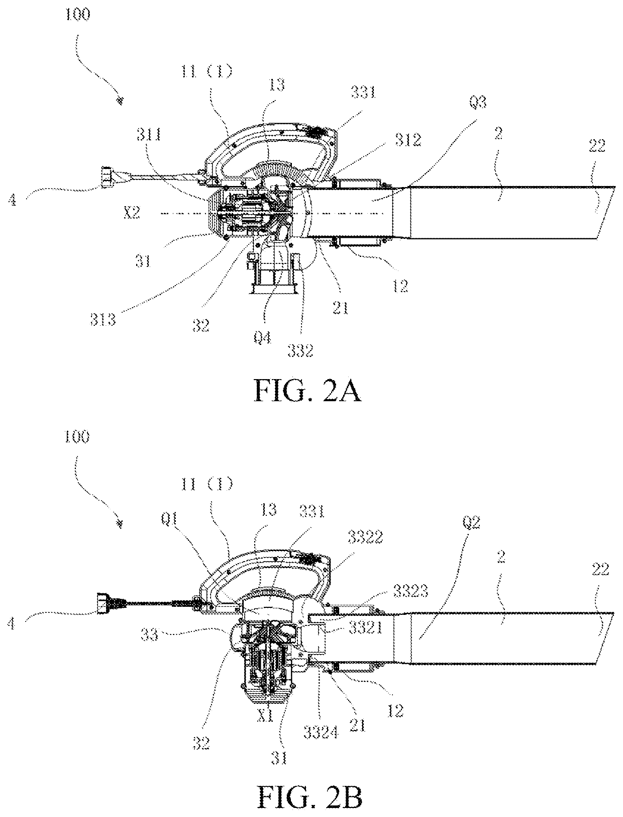 Blowing suction device