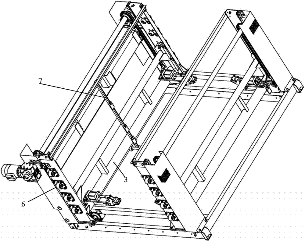 Stacking and unstacking device for conveying skids