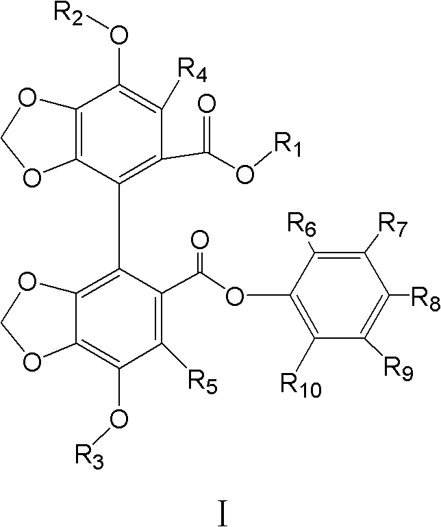 Bifendate derivative containing halogen substituent, preparation method and application