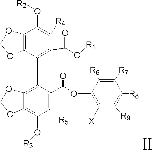 Bifendate derivative containing halogen substituent, preparation method and application