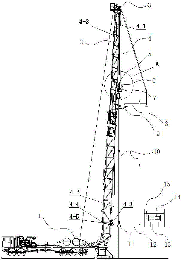 Travelling block big hook floating guiding and lift sub positioning control device of vehicle-mounted workover rig travelling system