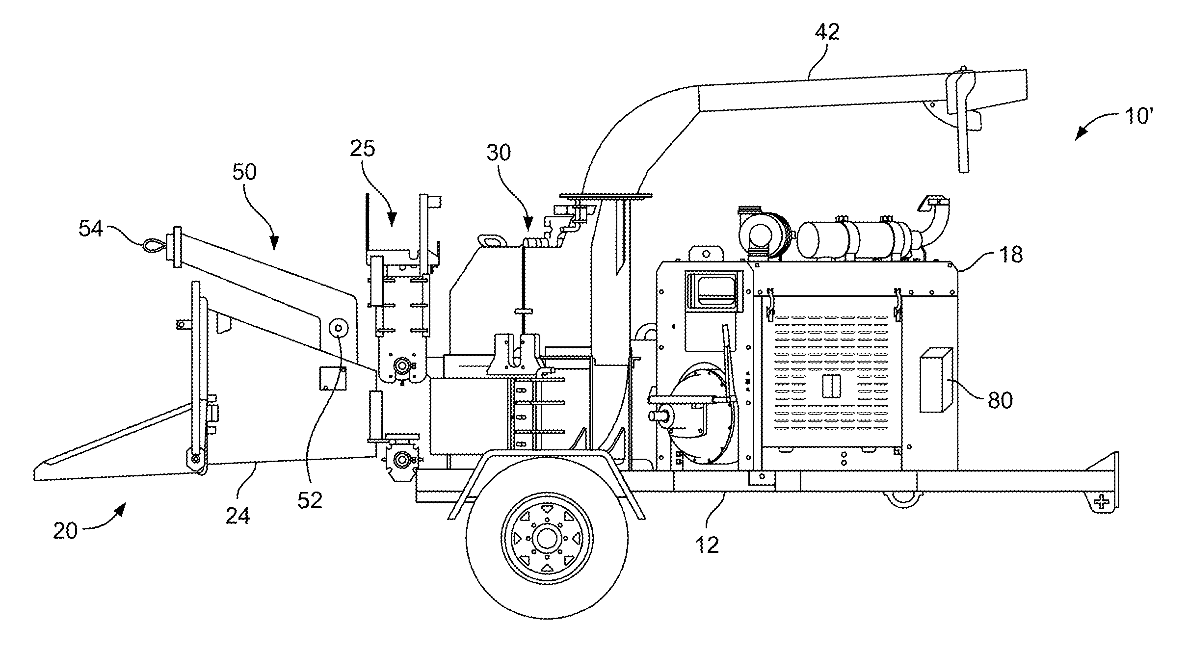 Wood chipper, control system therefor, and method thereof