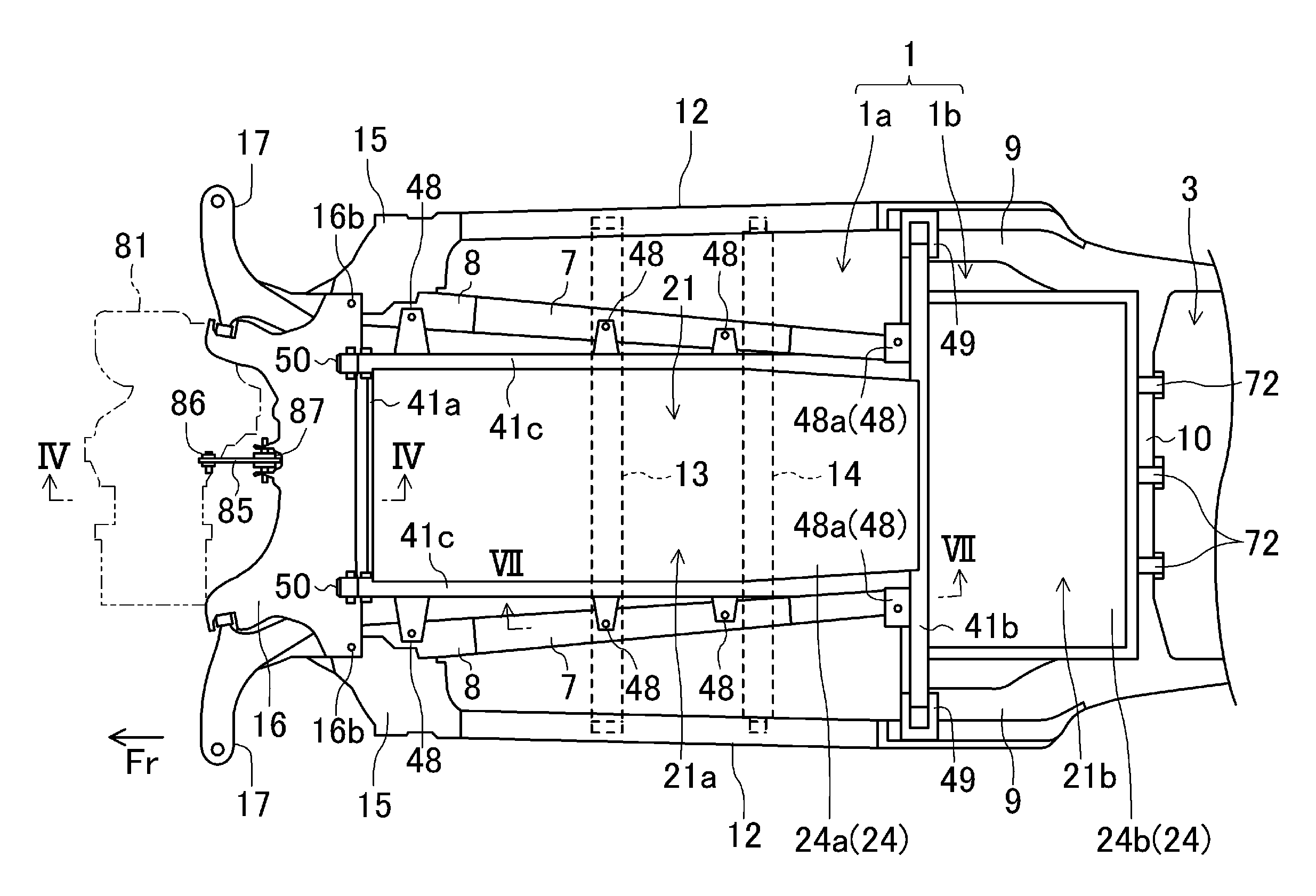 Battery mounting structure of electromotive vehicle