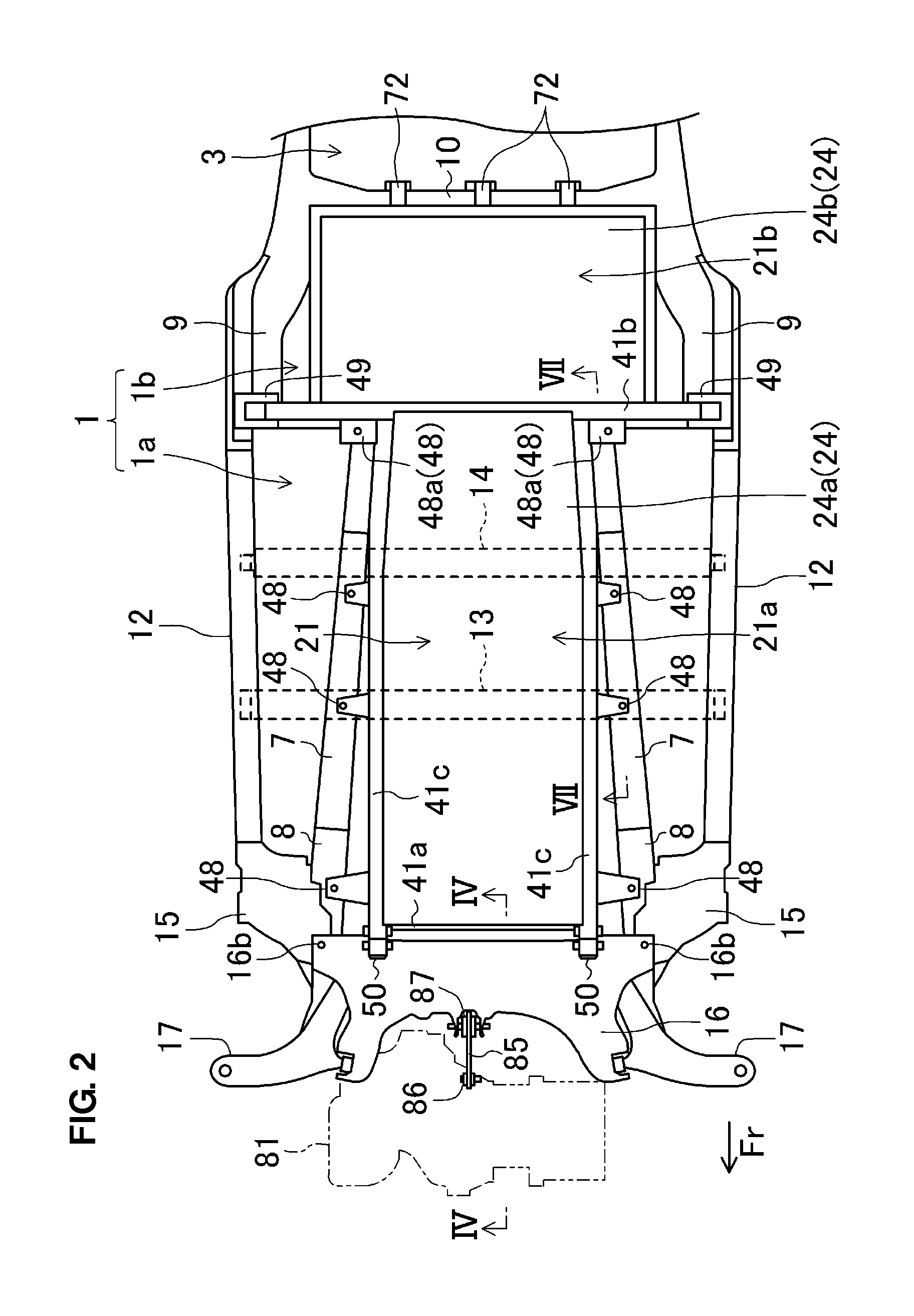 Battery mounting structure of electromotive vehicle