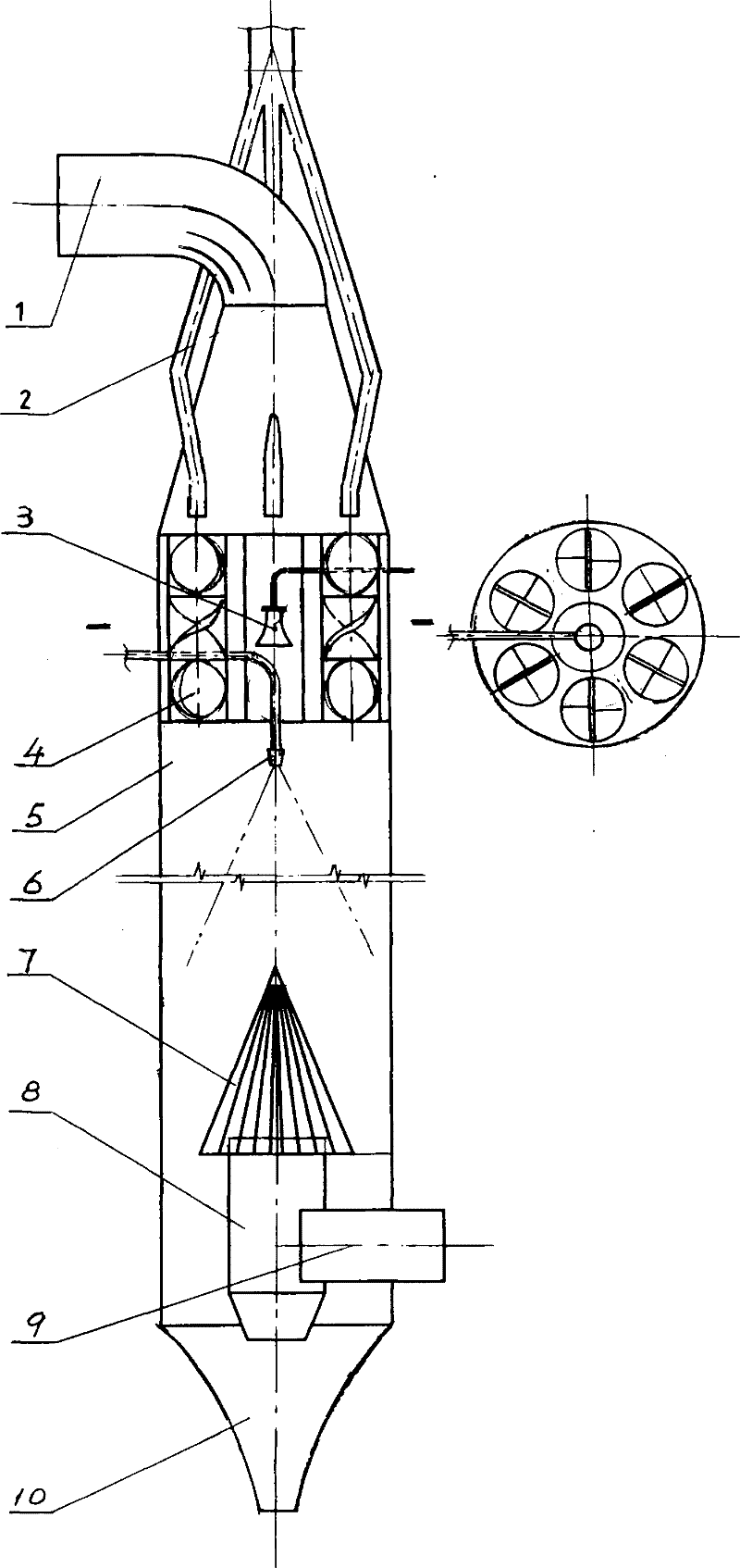 Flue gas desulfurization reactor for descending circulating fluidized bed