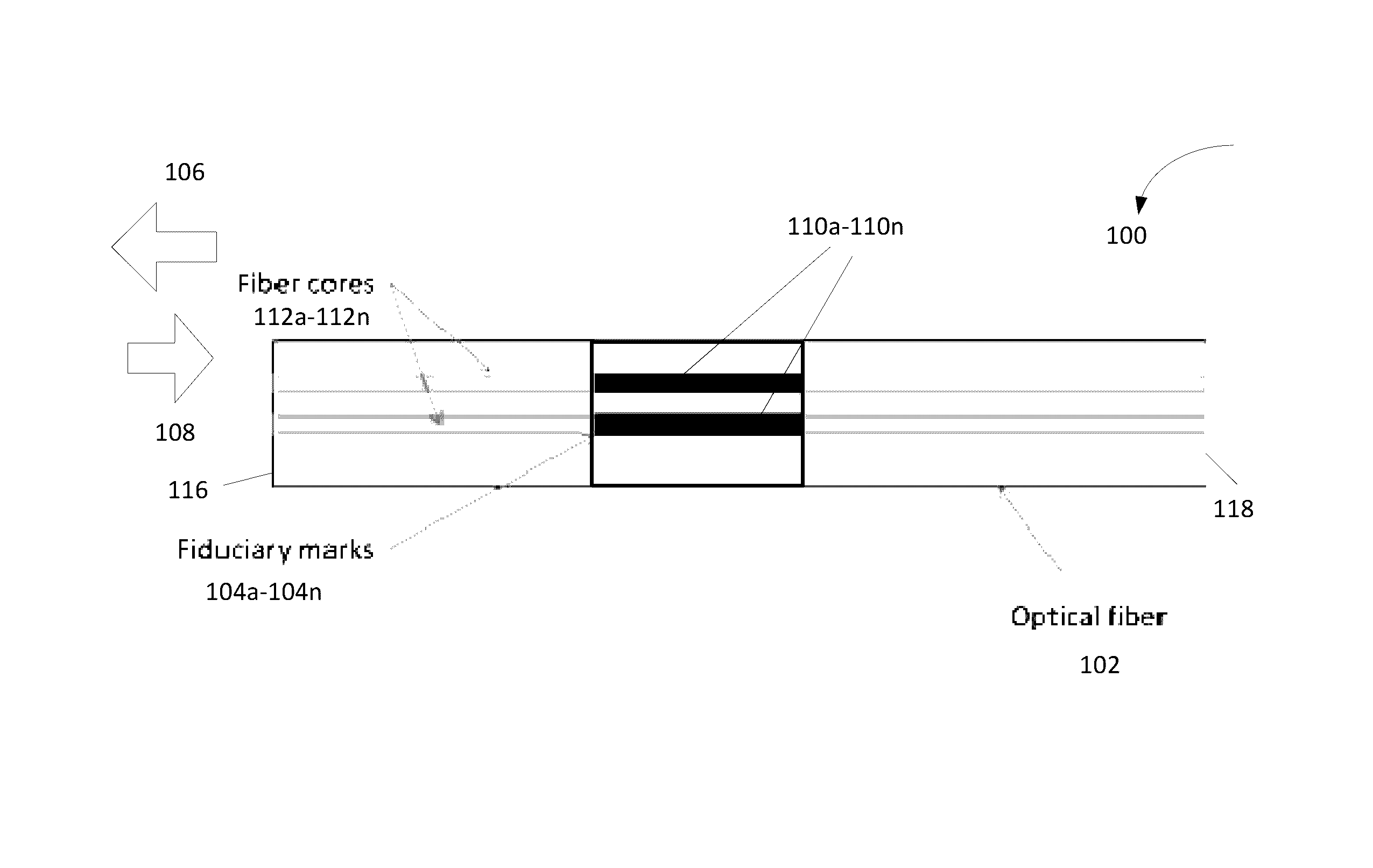 Optical sensor having fiduciary marks detected by Rayleigh scattered light