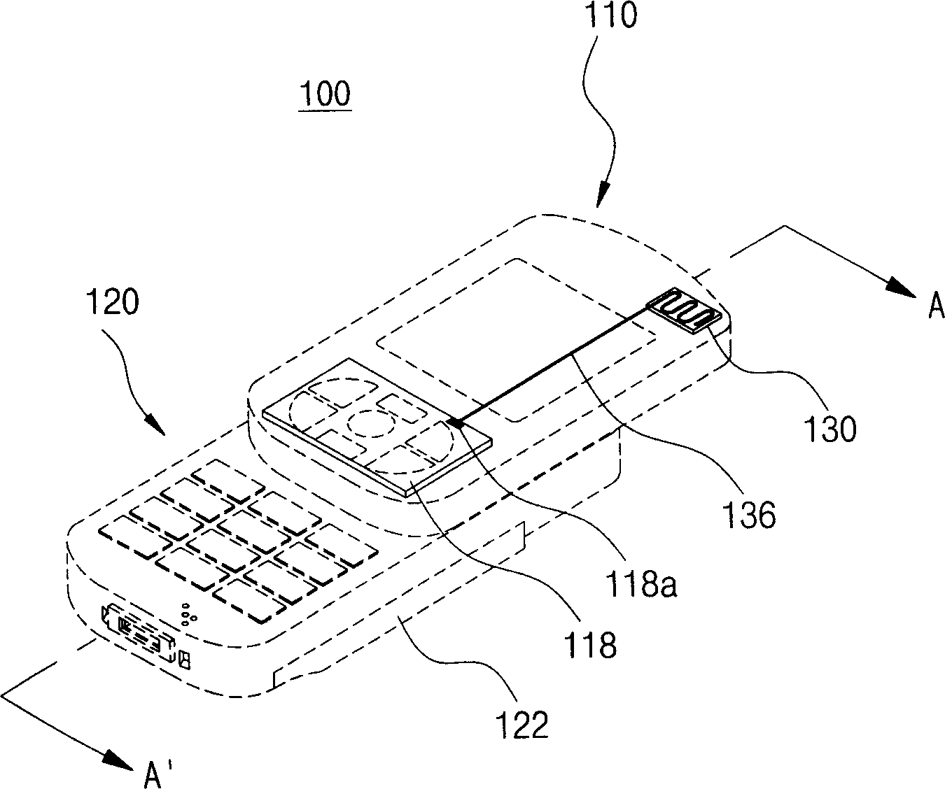 Sliding lid type mobile communication terminal with built-in antenna