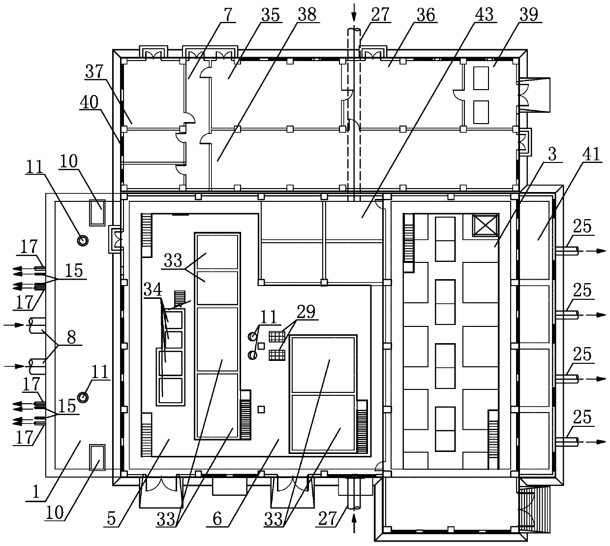 Superposed group water inlet lifting pump room