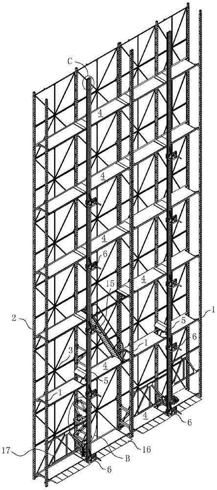 Attached automatic lifting multi-storey construction platform