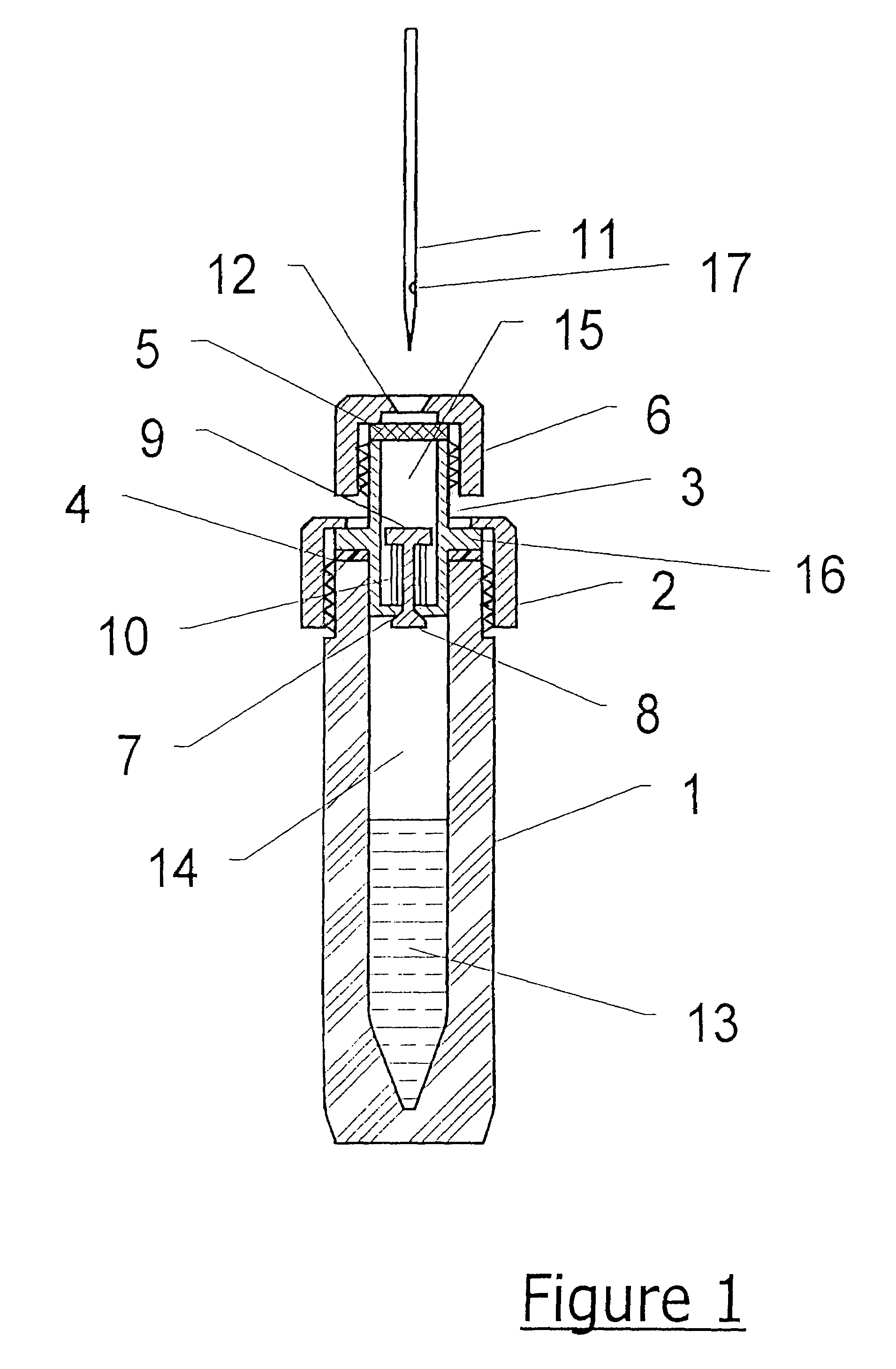 Sample vial and vial closure device for use in gas analysis