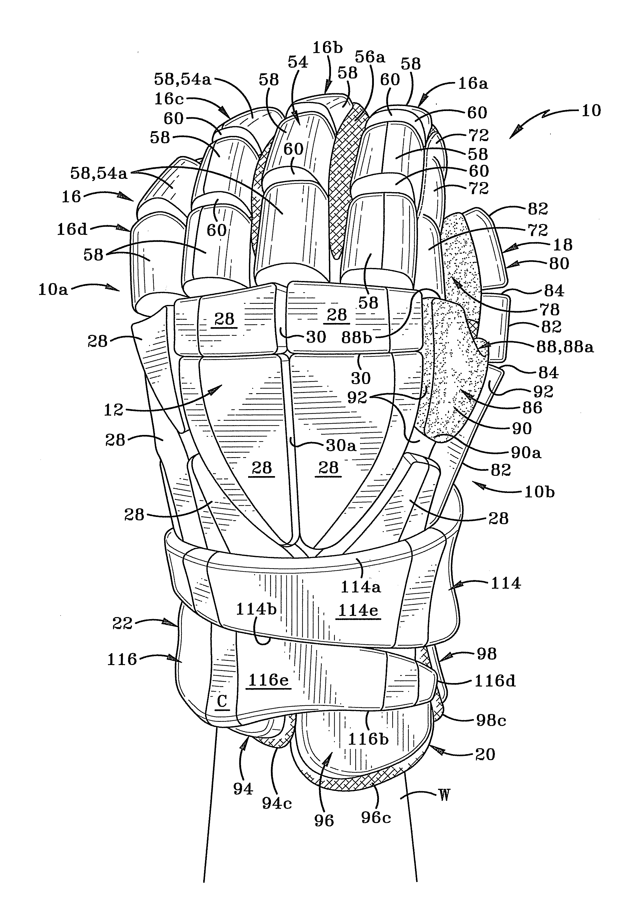 Glove with a two-piece wrist guard