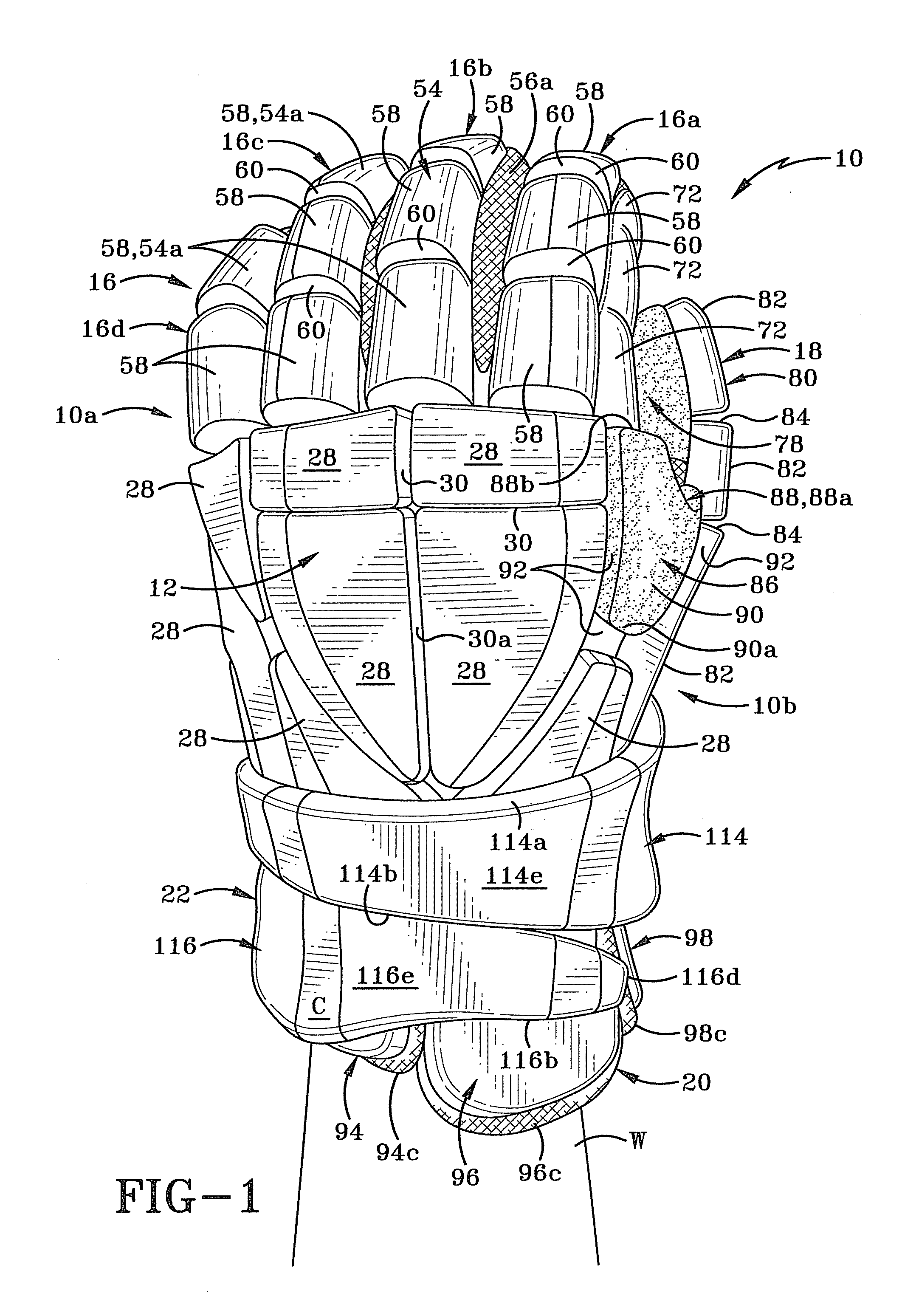 Glove with a two-piece wrist guard