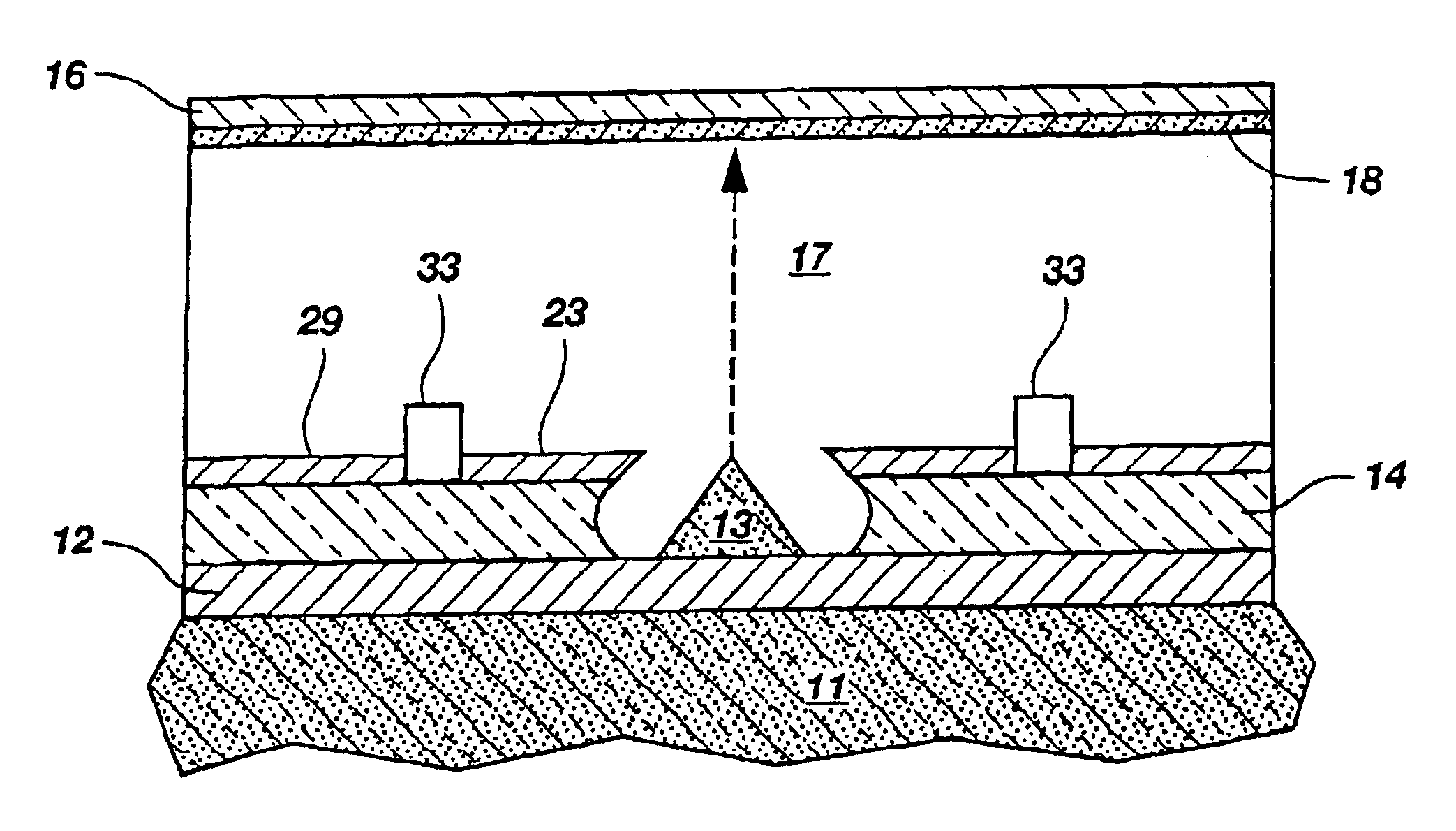 Electrode structures, display devices containing the same