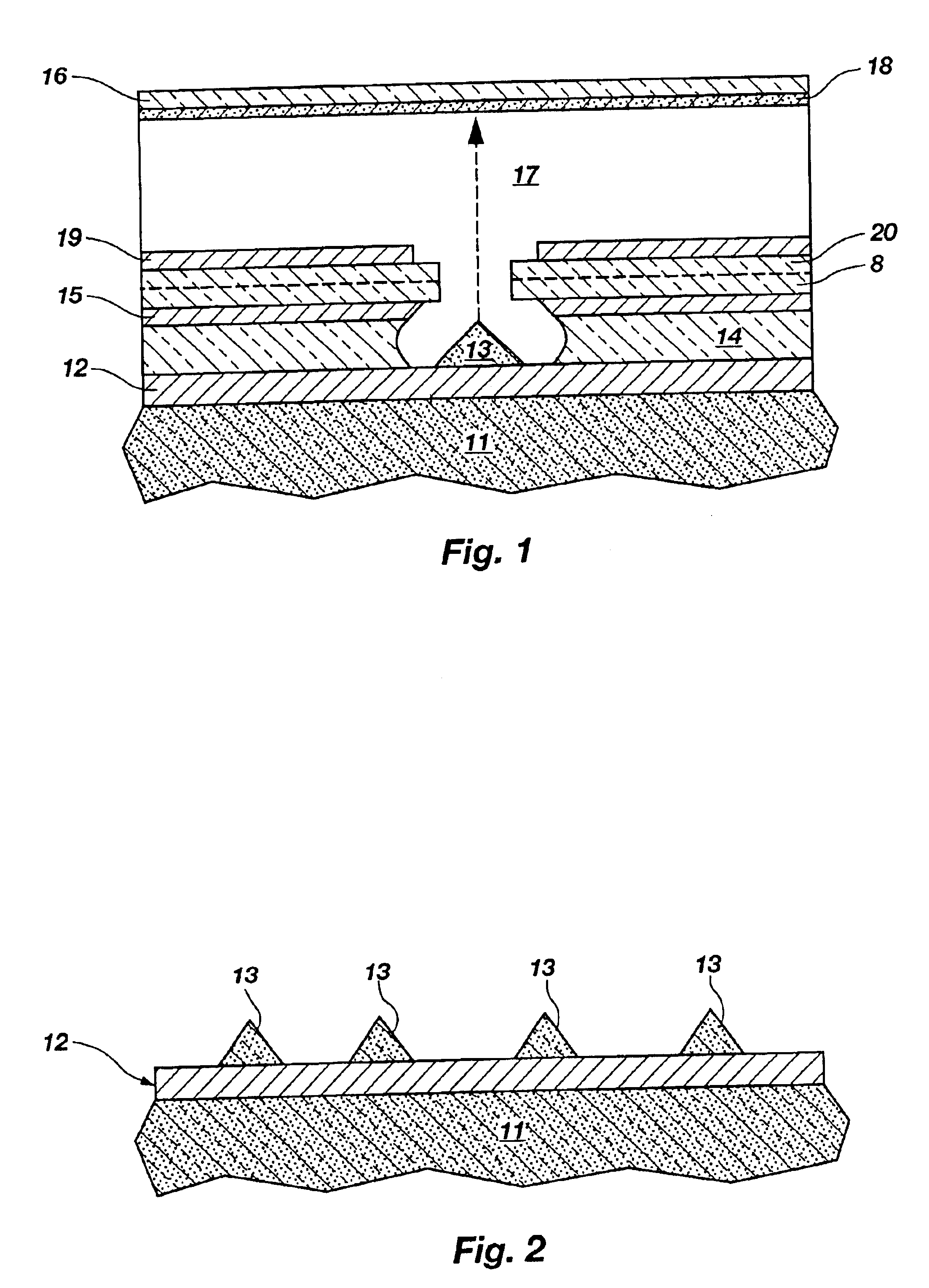 Electrode structures, display devices containing the same