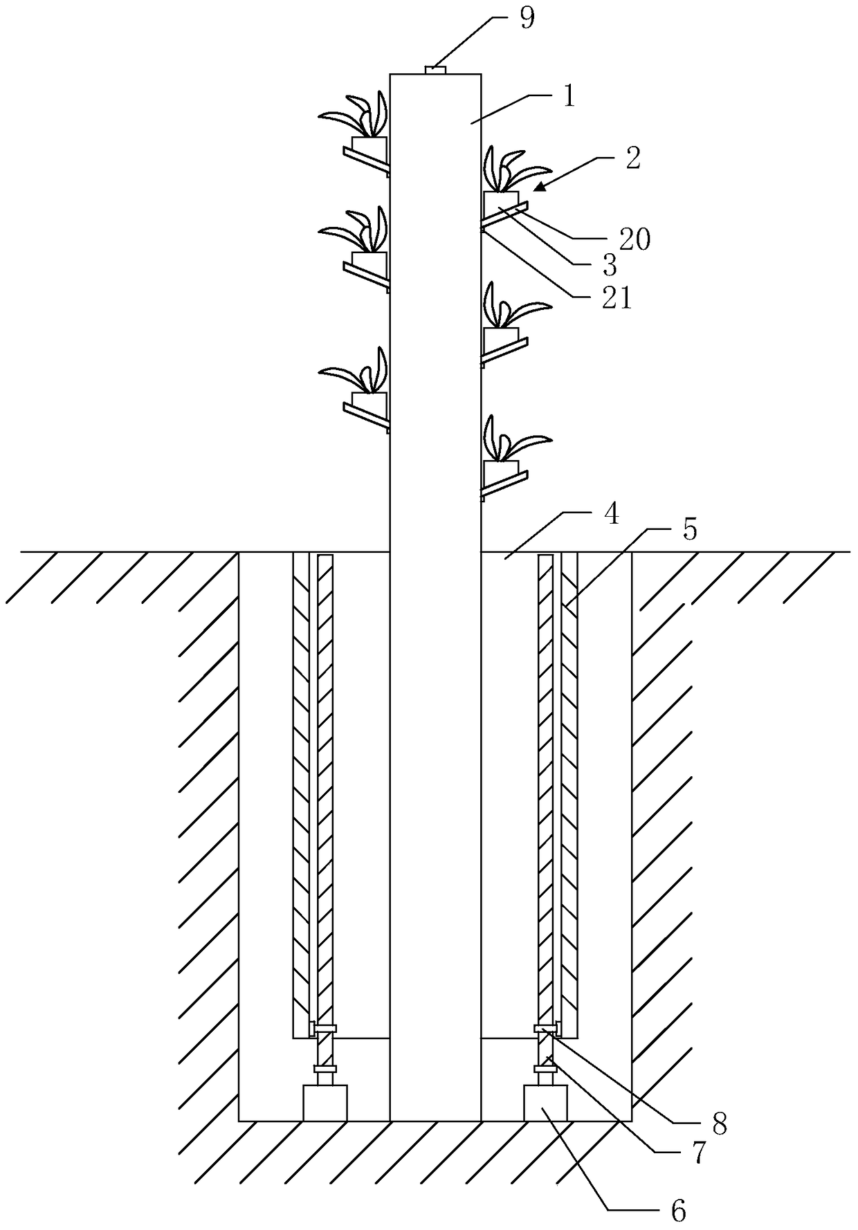 A saline-alkali ground windbreak greening pile