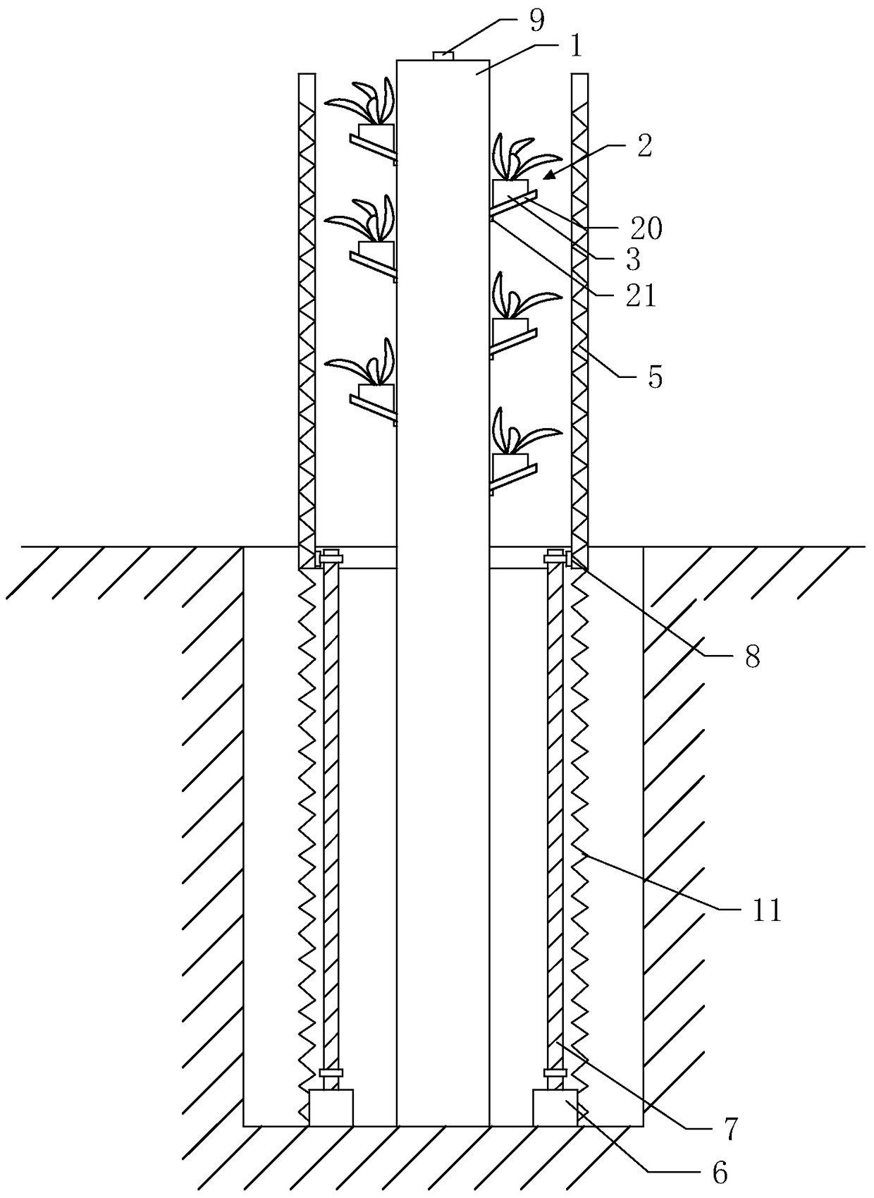 A saline-alkali ground windbreak greening pile