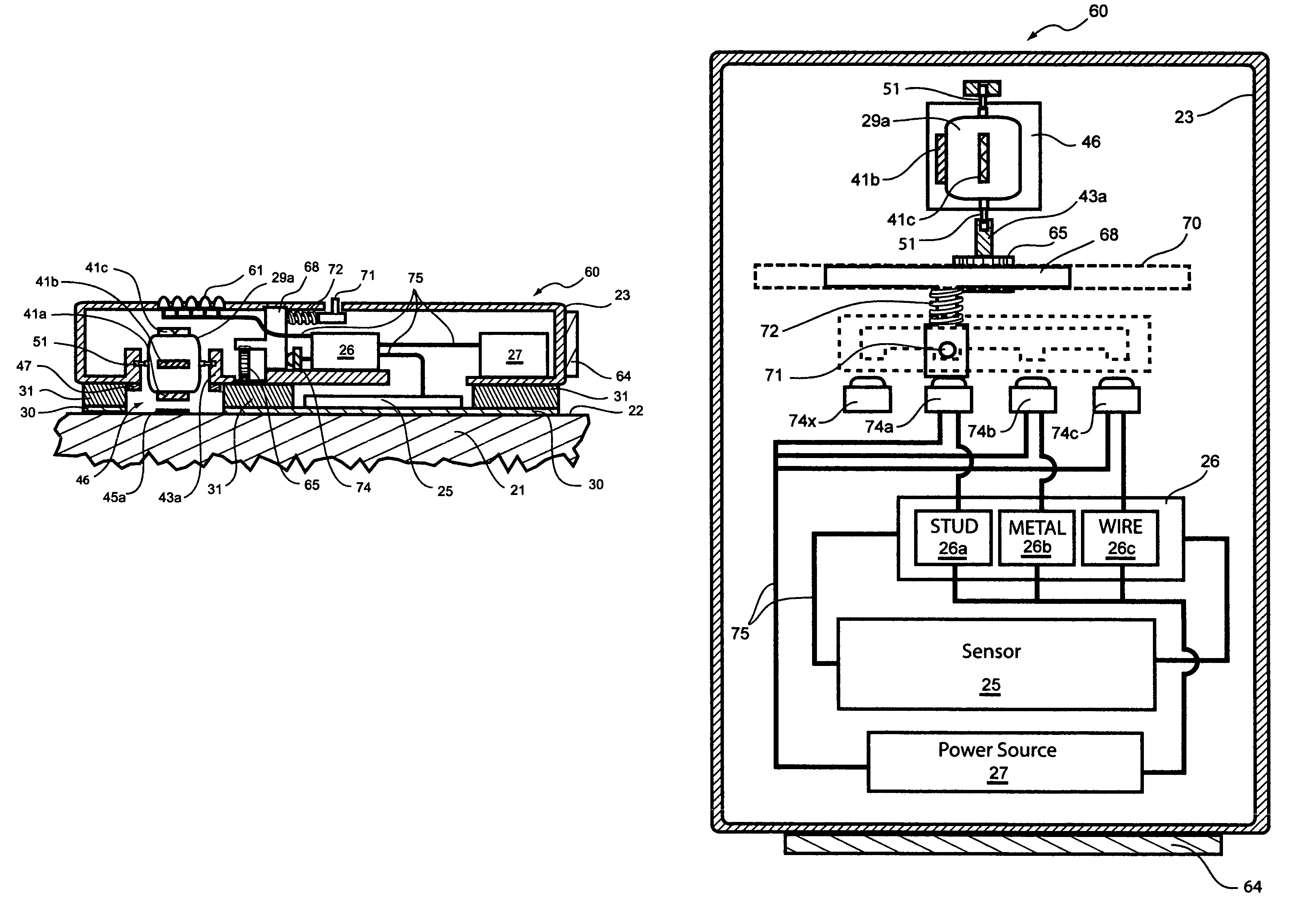 Housing activated intelligent marking system for hand-held sensing and measuring devices