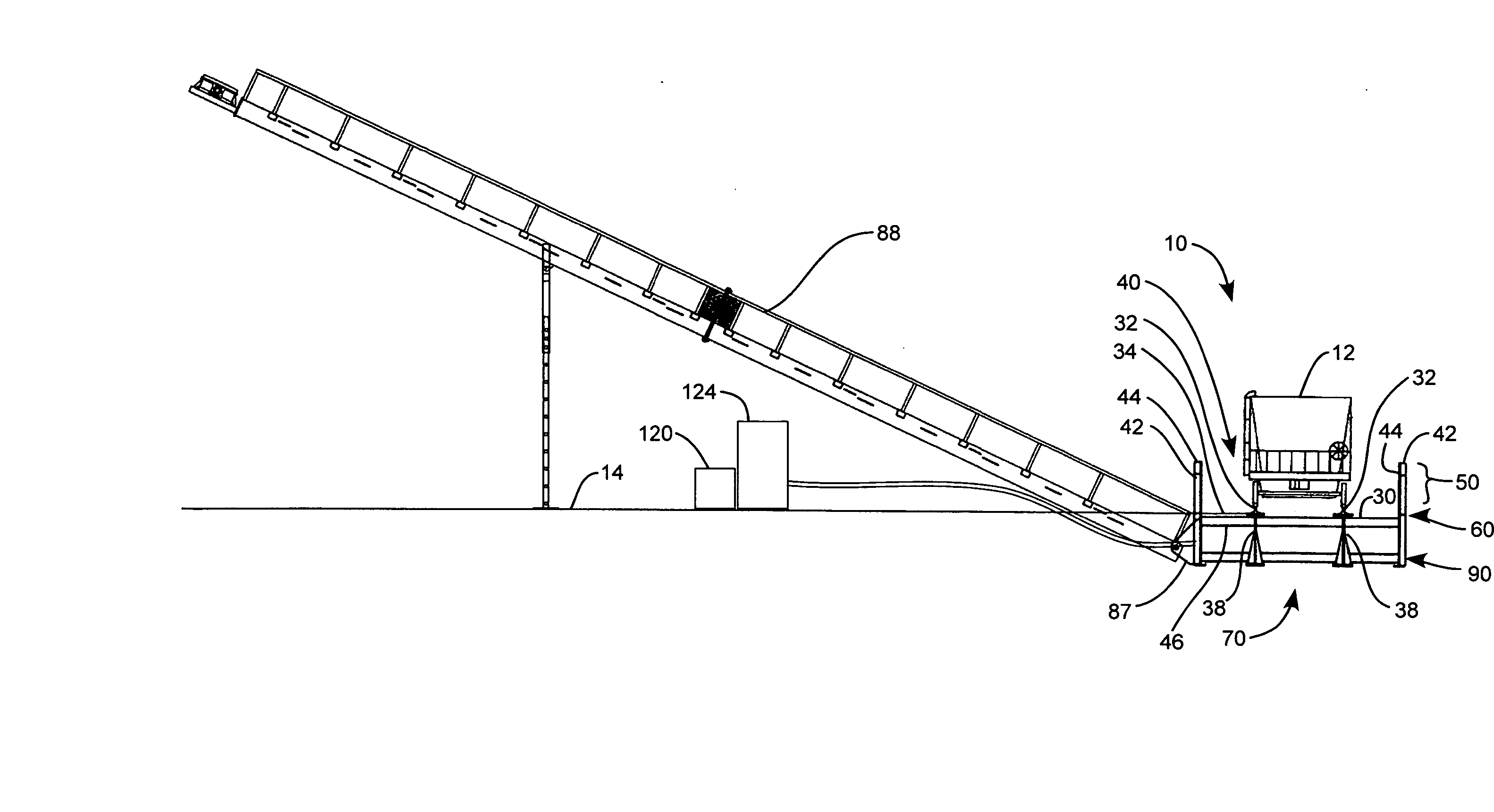 Transport discharge material flow regulation device and method