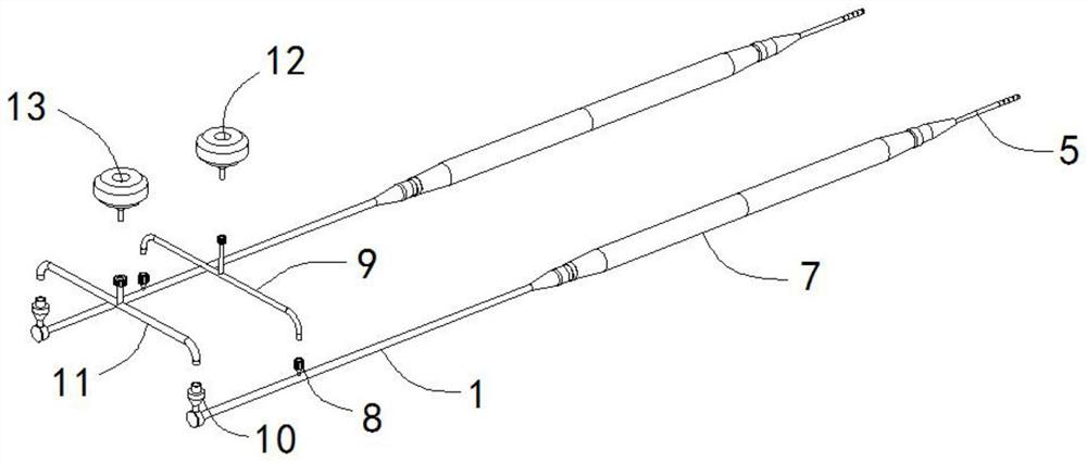 Splicing type double-balloon contrast agent conveying pipe for salpingography