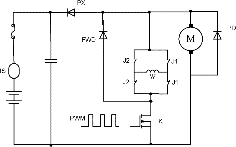 Series excitation direct-current motor controller with regenerative braking function