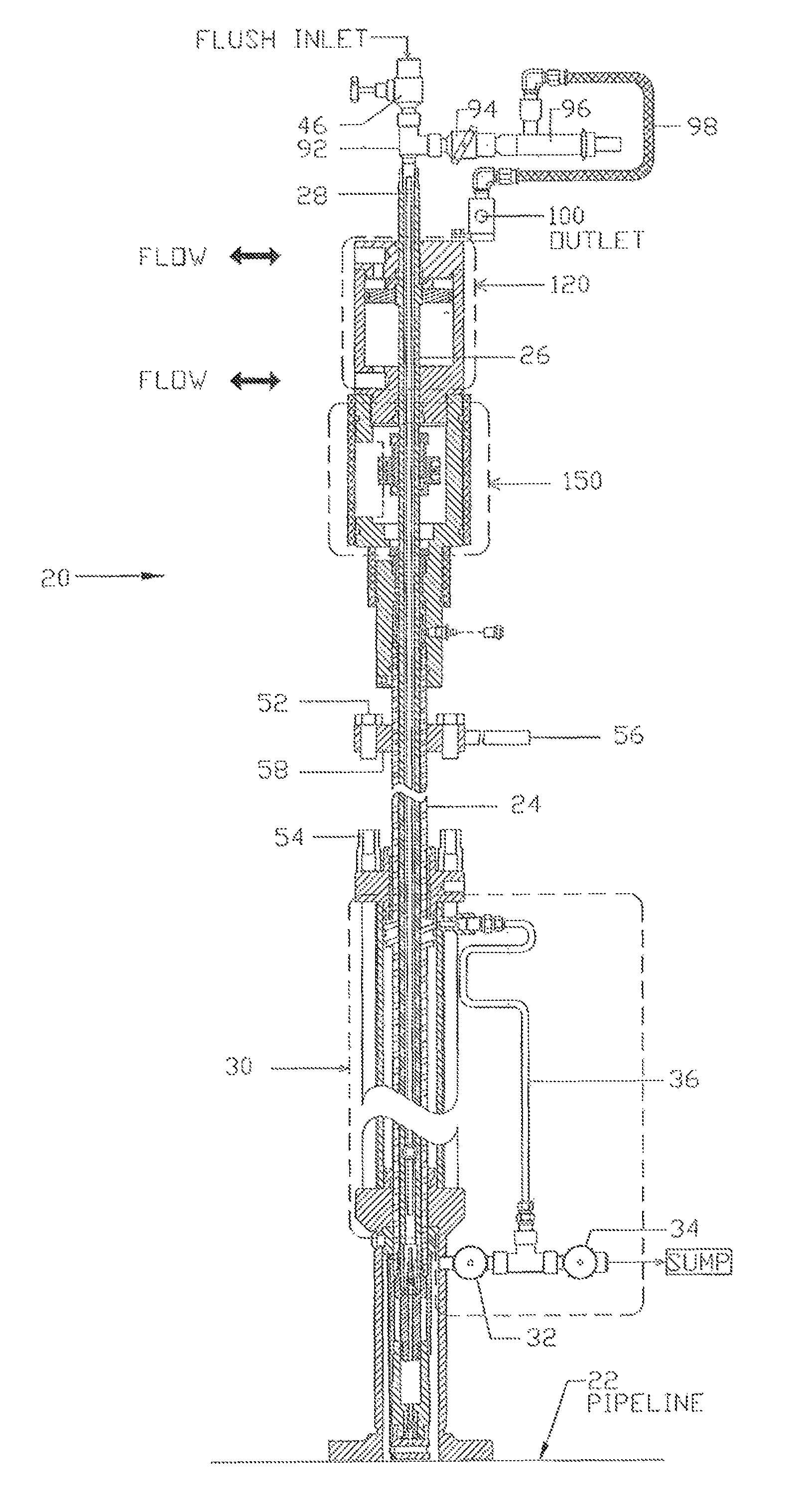 Volumetric sample adjustment assembly located outside a liquid process line