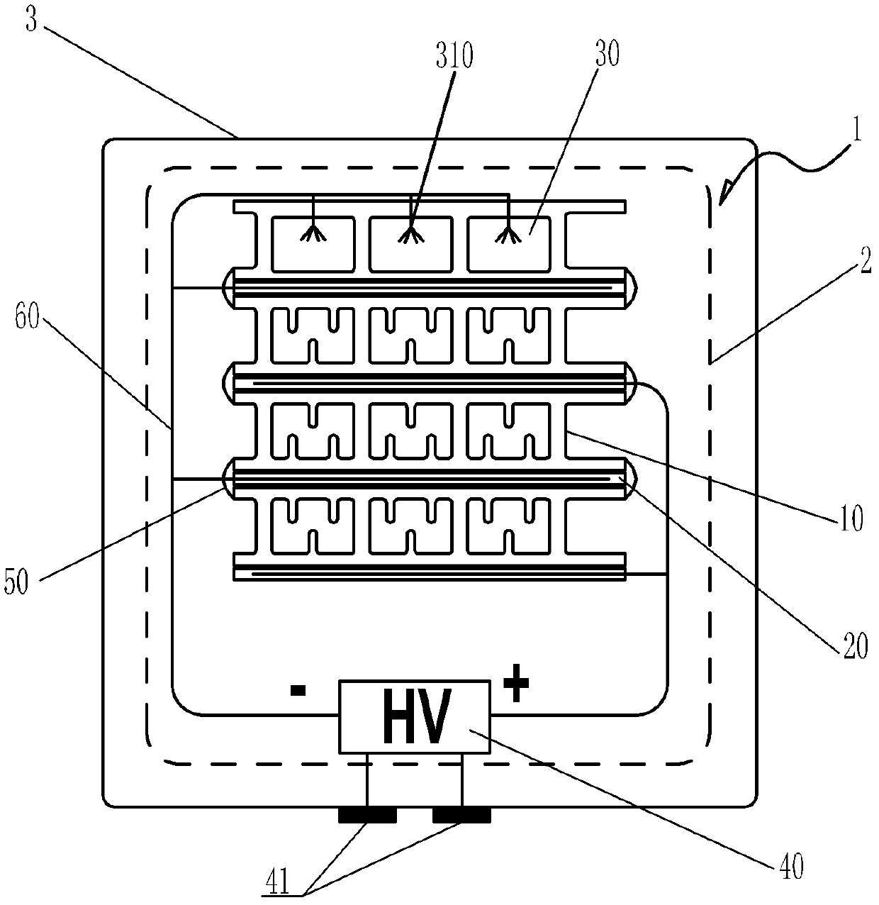 Electrostatic precipitation filter with integrated structure and polarization process for electrostatic precipitation filter