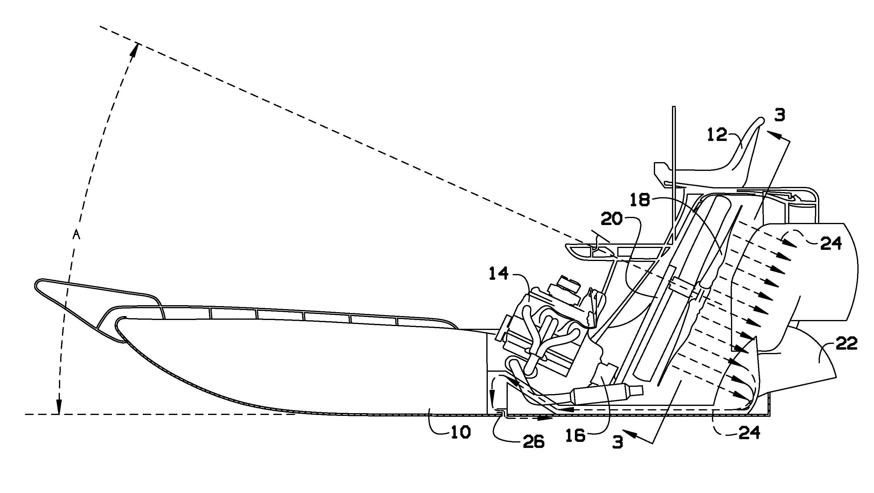 Variable drive water line airboat