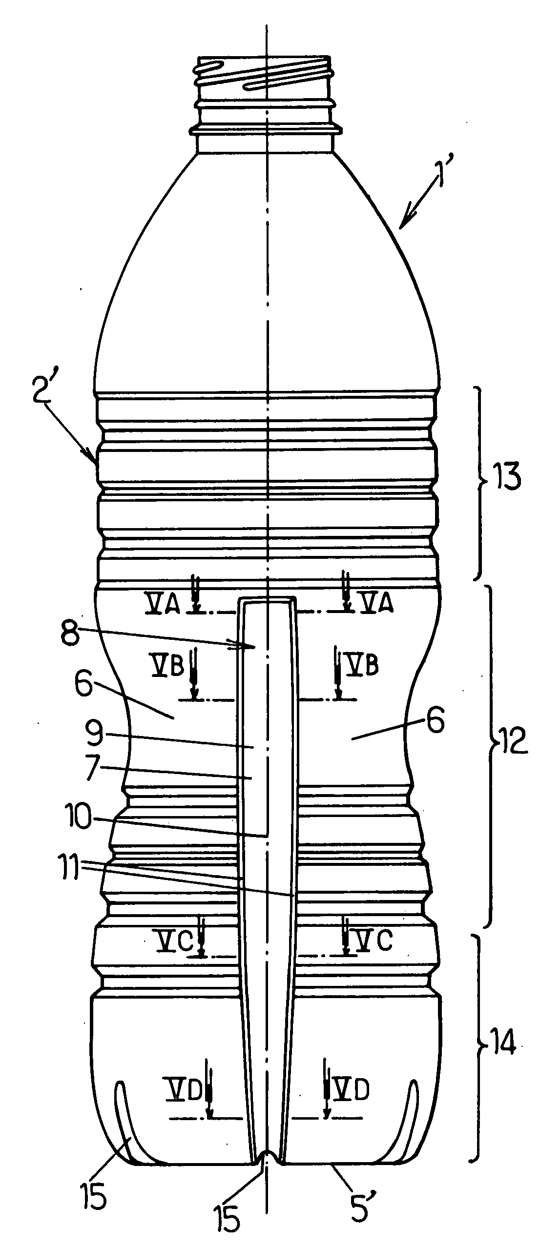 Container with an at least partially triangular prismatic body