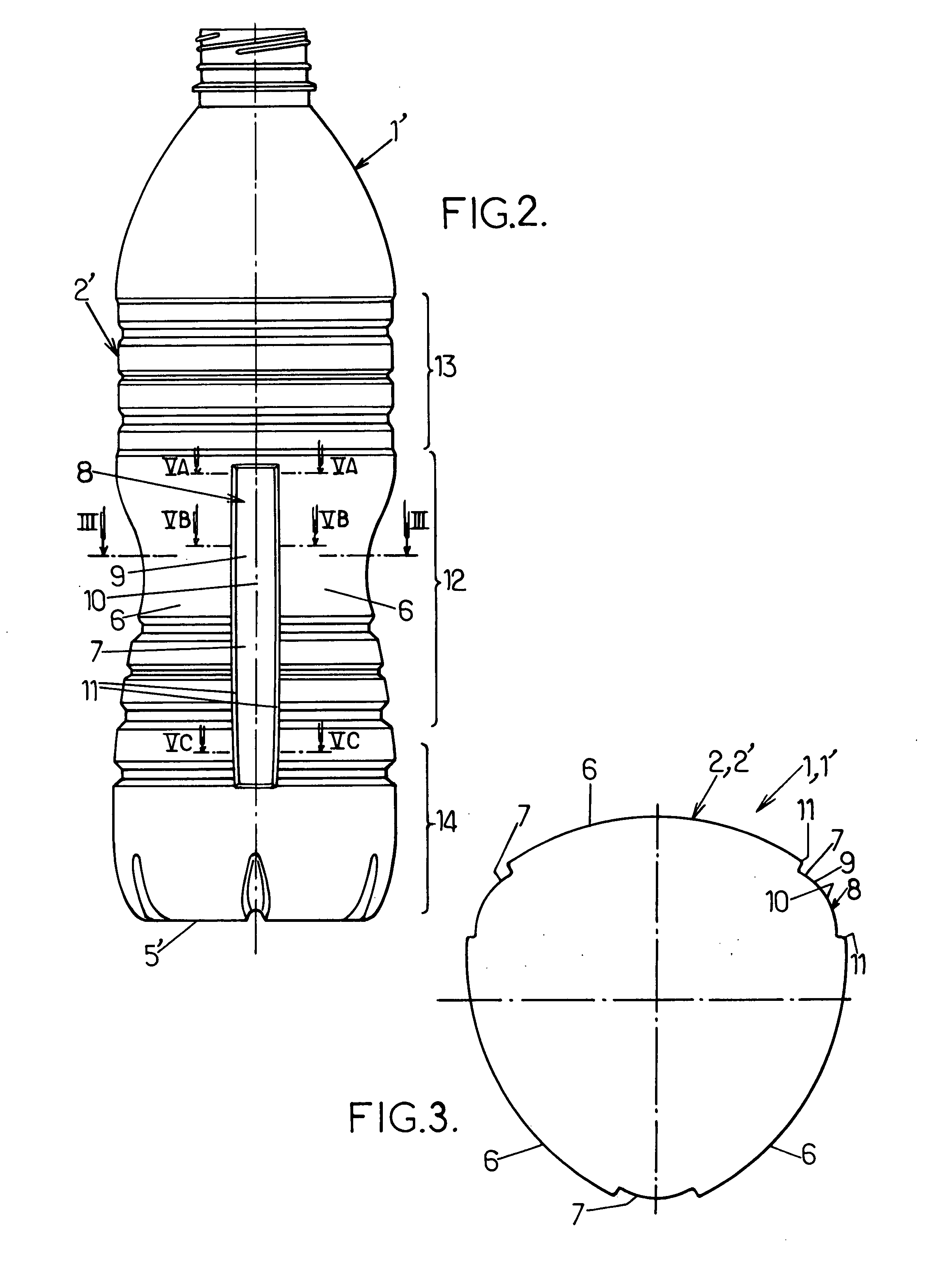 Container with an at least partially triangular prismatic body